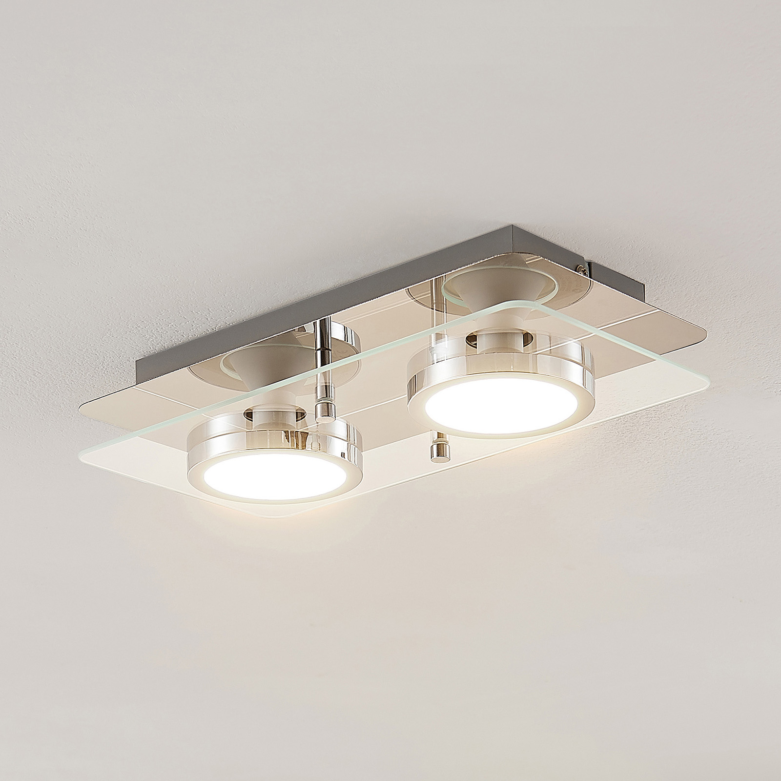 Lindby Gabryl LED ceiling light, 2-bulb, for Living / Dining Room, metal, glass, GU10, 5 W, energy efficiency: A++, L: 30 cm, W: 15 cm, H: 6.1 cm