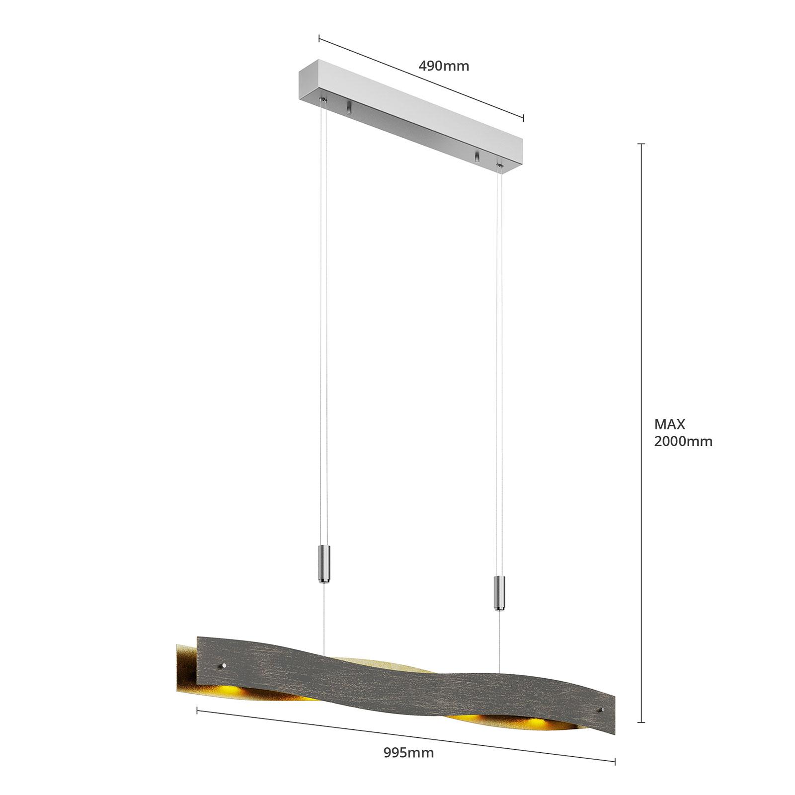 Dimmable LED hanging light Ebu, black-gold