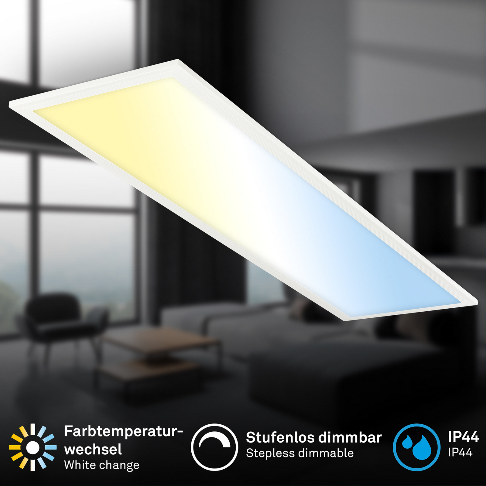 Panneau LED Piatto CCT, IP44, 100 x 25 cm, télécommande, blanc
