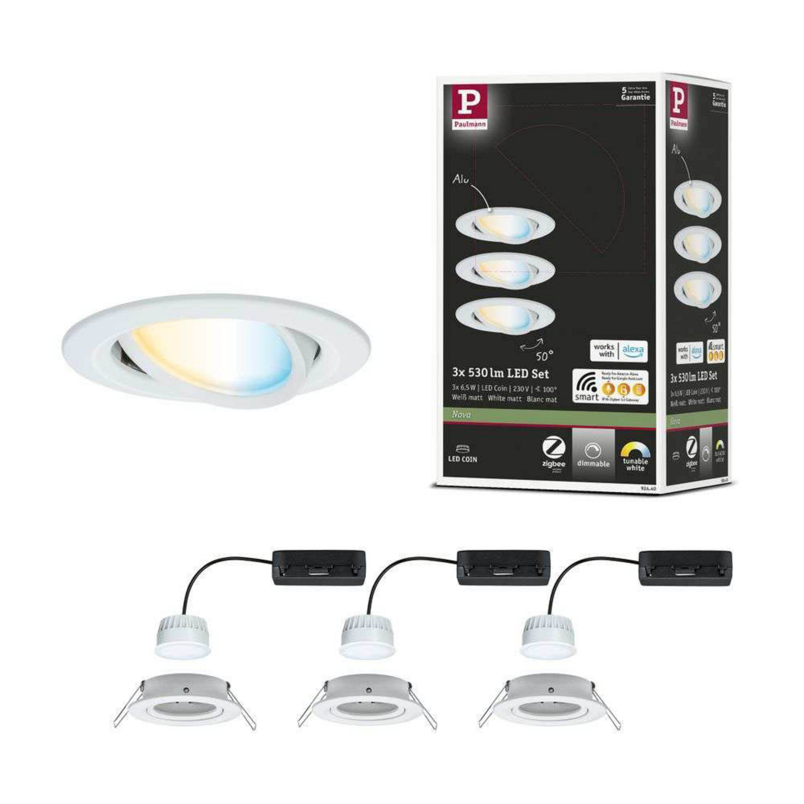 Paulmann LED inbouwspot Nova Coin Smart wit CCT, set van 3, 8,4 cm Paulmann LED inbouwspot Nova Coin Smart wit CCT, set van 3, 8,4 cm