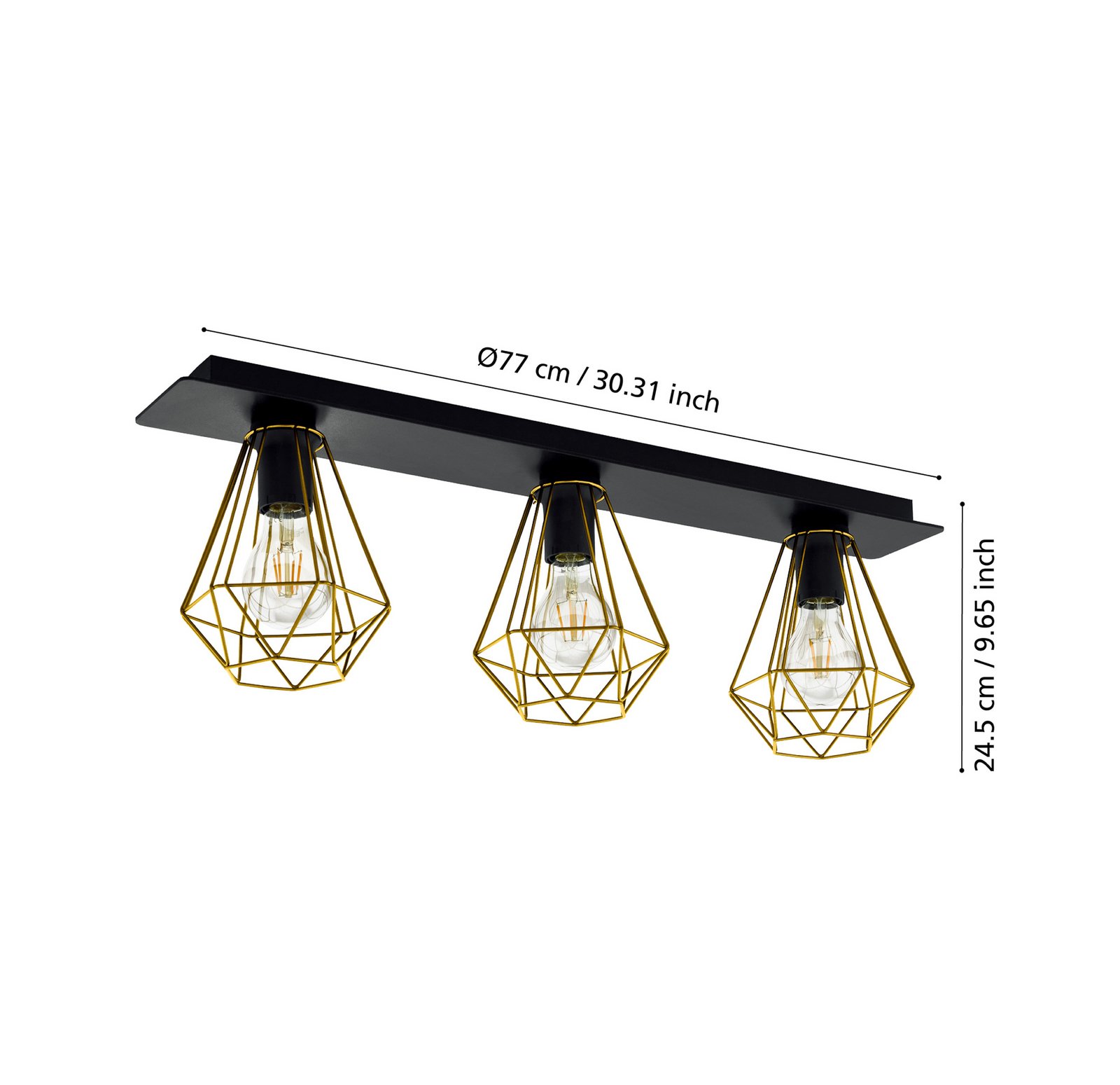 Plafonnier Tarbes à 3 lampes, allongé