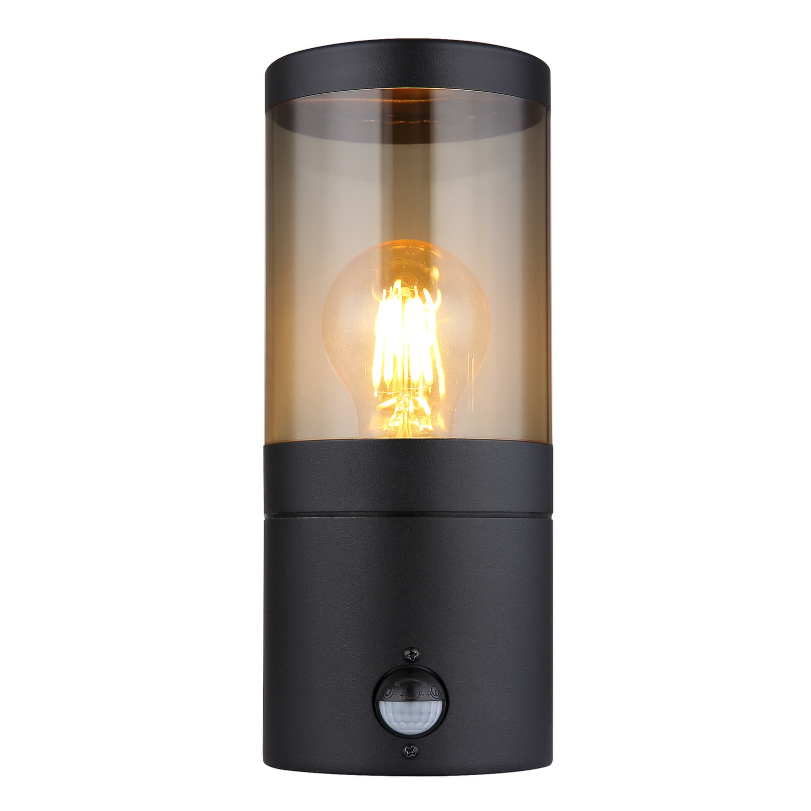 Xeloo buitenwandlamp, naar beneden gericht, zwart/rookkleurig, sensor, IP44 Xeloo buitenwandlamp, naar beneden gericht, zwart/rookkleurig, sensor, IP44