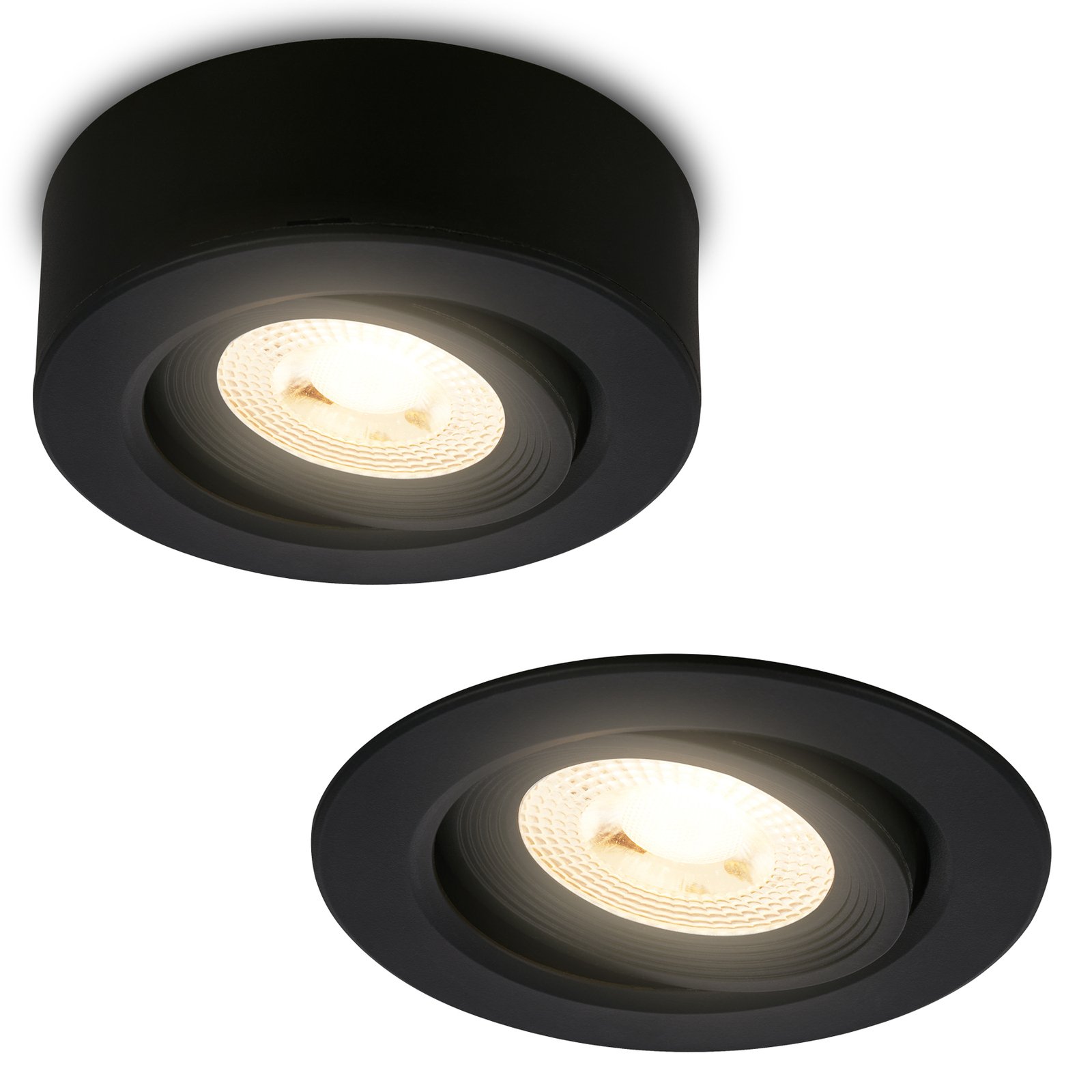 Desi inbouwlamp, zwart, Ø9cm, aan/uit, 3000K