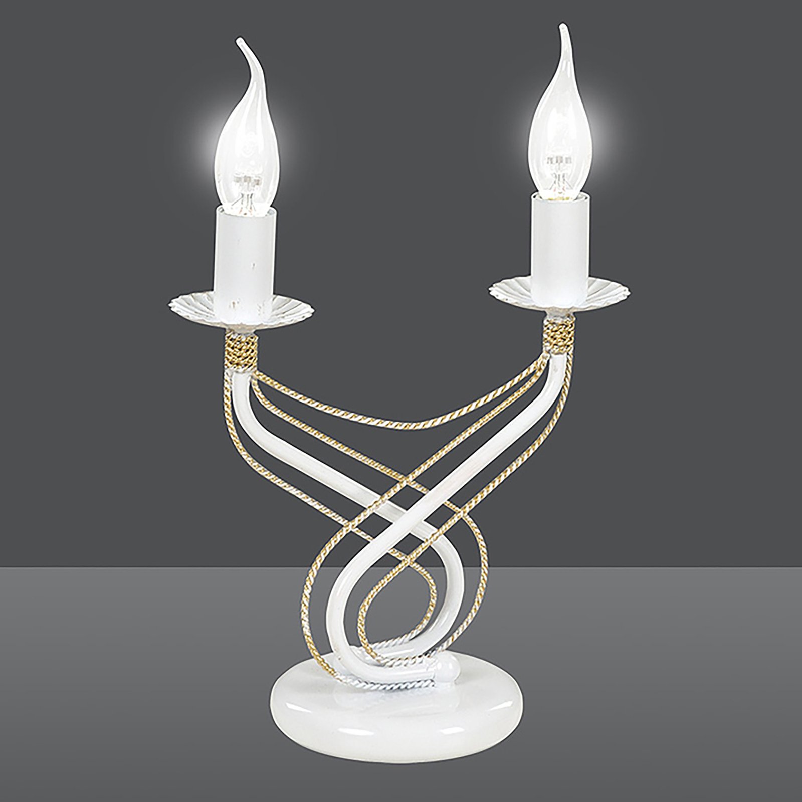 Lámpara de mesa Tori con aspecto de candelabro, blanca