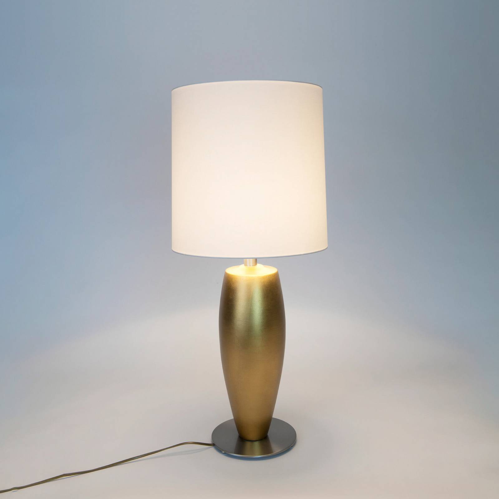 Bordlampe OMEGA SOTTILE, guld/hvid, højde 80 cm, keramik, E27