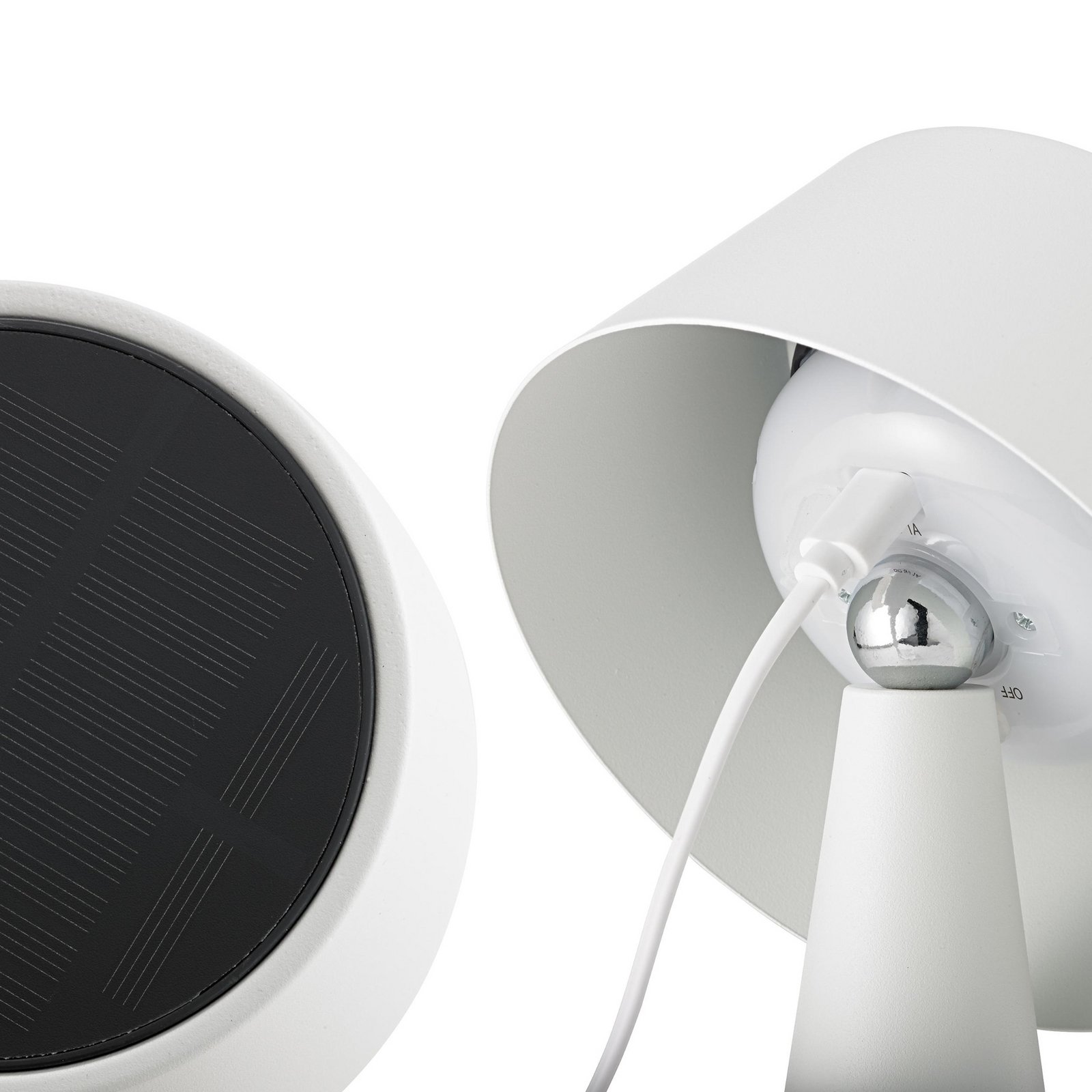 Lampa stołowa LED Solino, biała, zasilanie słoneczne/USB, 26 cm, IP44