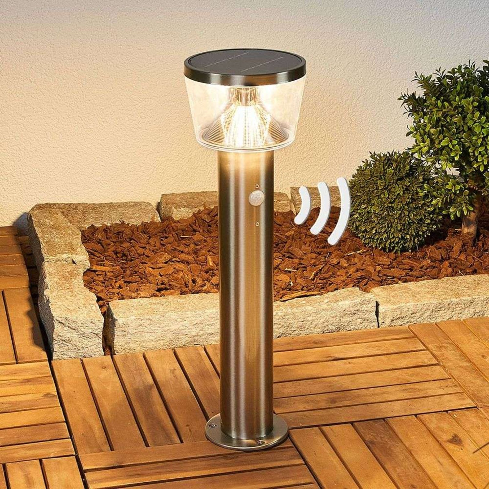 Antje LED Aurinkokenno Puutarhavalaisin w/Sensor Stainless Steel - Lindby