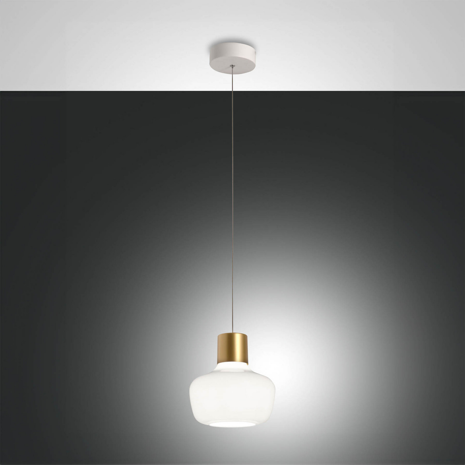Fabas Luce Lampă suspendată LED cinema 1 bec alb sticlă dimmer pas cu pas - Camera de zi / sufragerie