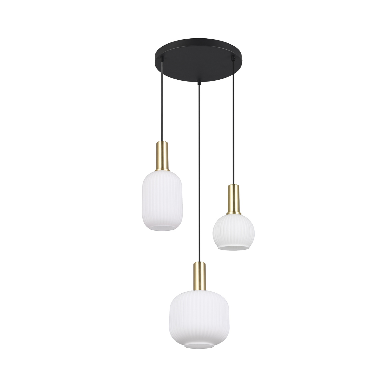 Diva hanglamp, 3-lamps, messingkleurig, opaal, glas, metaal