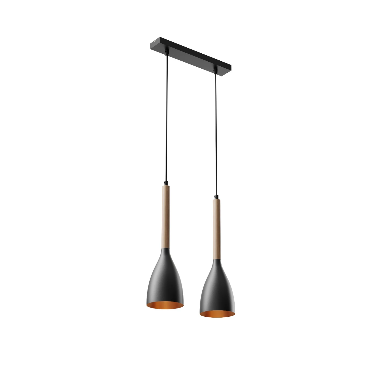 Muza pendant light, 2-bulb, black/light wood
