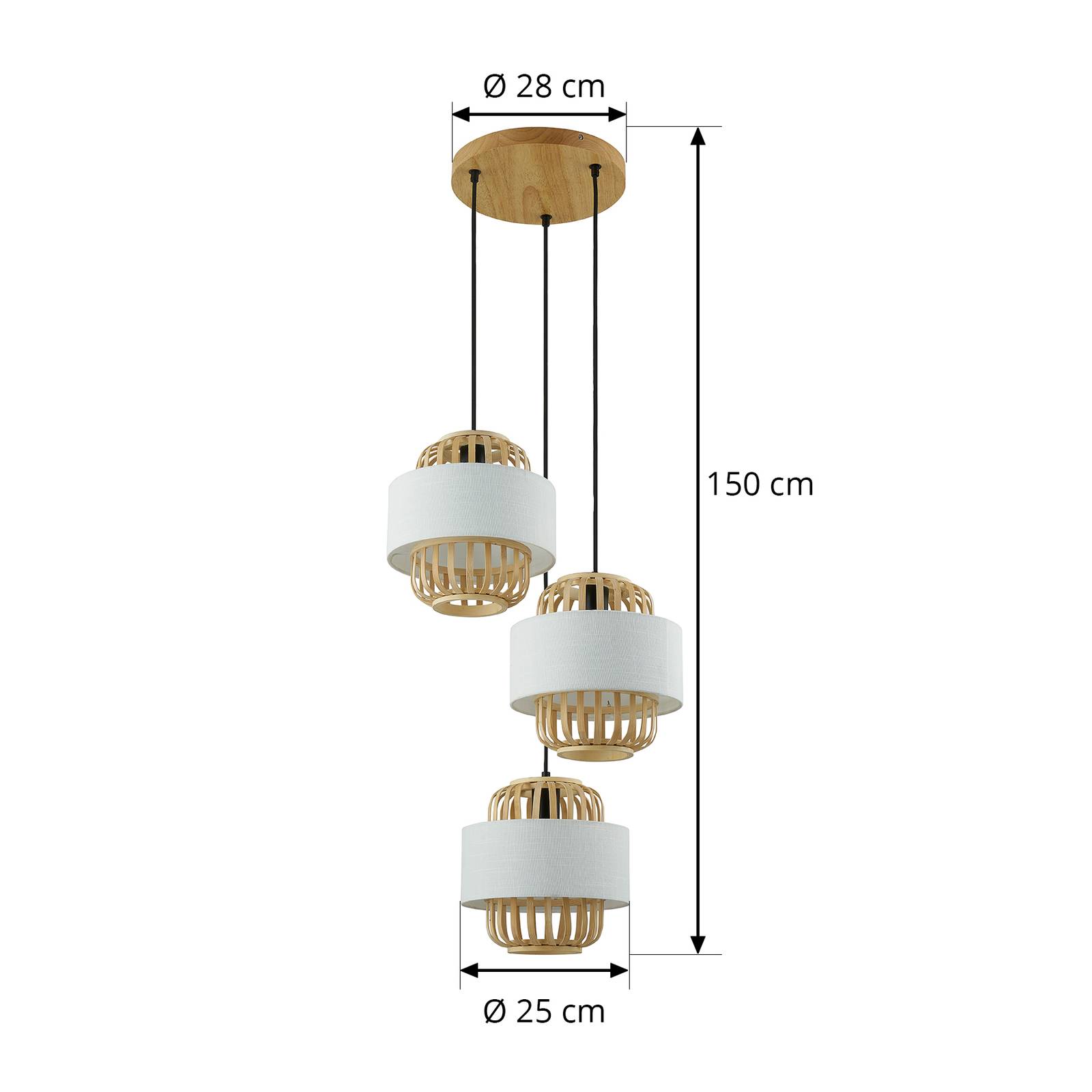 Lampa wisząca Lindby Louella, bambus, Ø 28 cm, 3-punktowa, E27