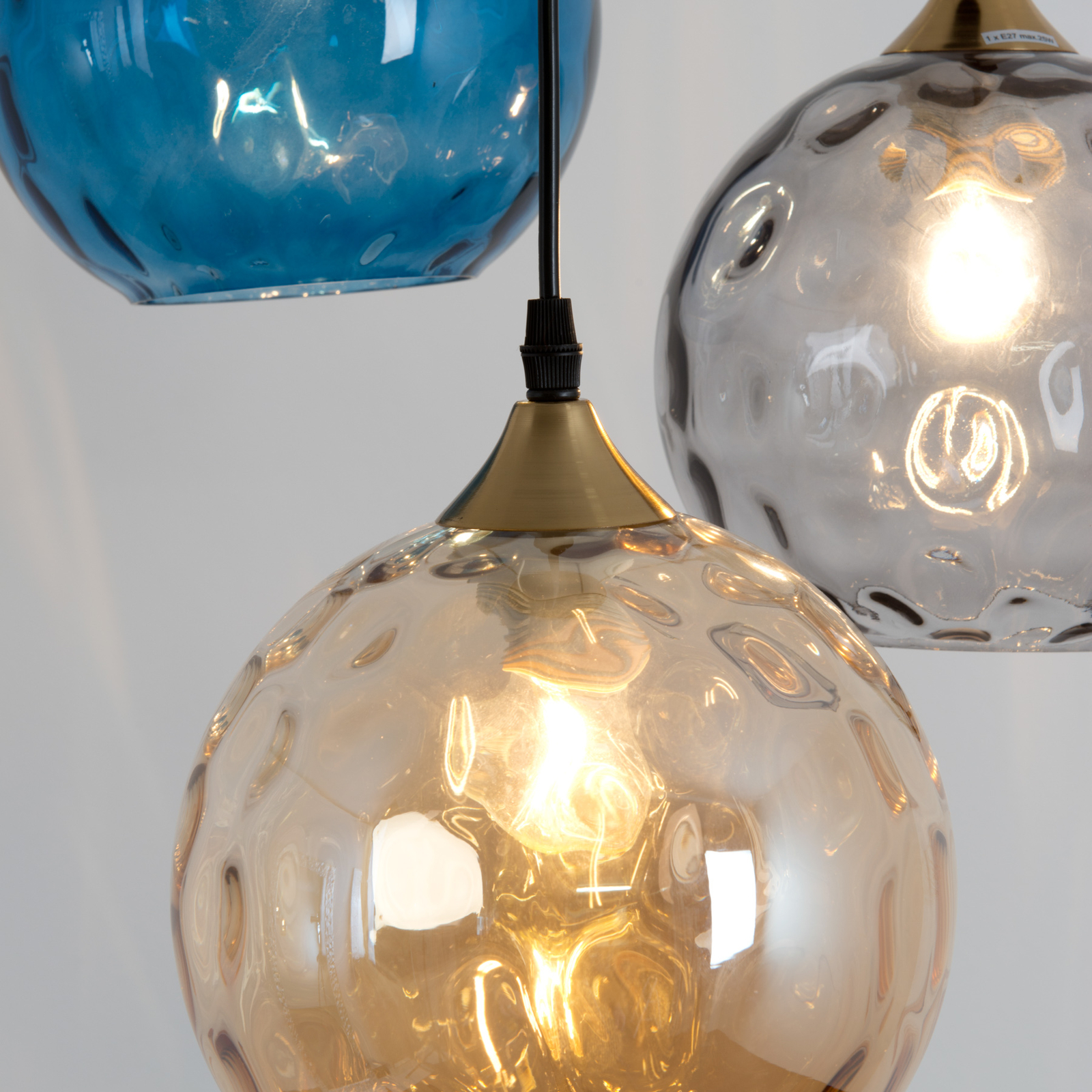 Hanglamp La Spezia 3-lamps glas amber/blauw/rook