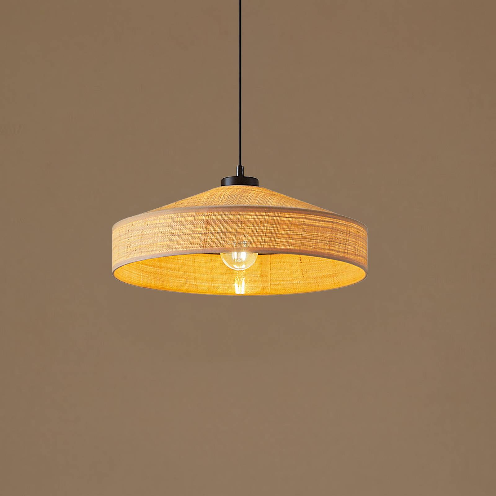 Suspension Lindby Haldor, rotin, couleur naturelle, Ø 40 cm