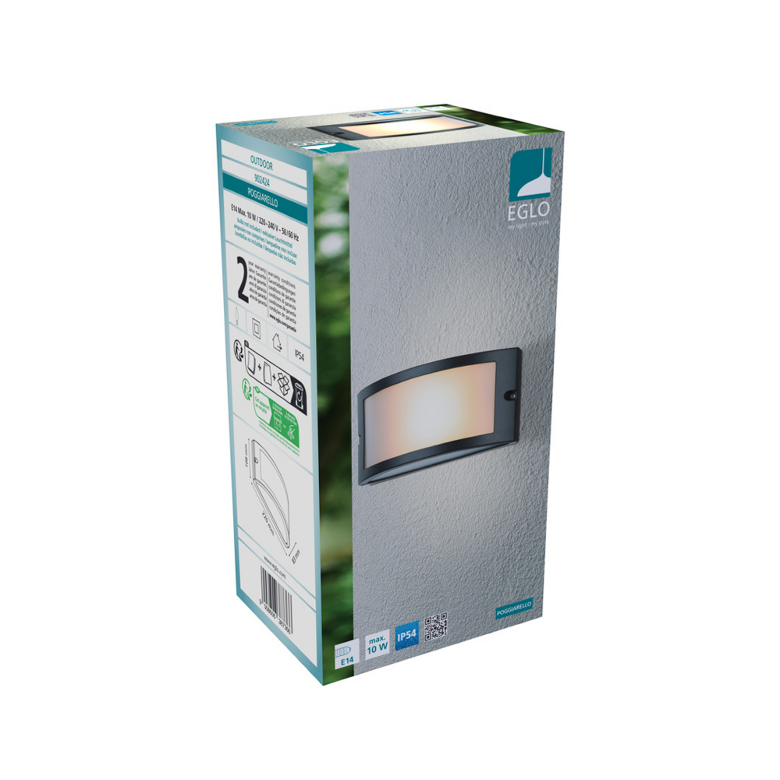 EGLO buitenwandlamp POGGIARELLO, zwart, plat model 22 cm IP54