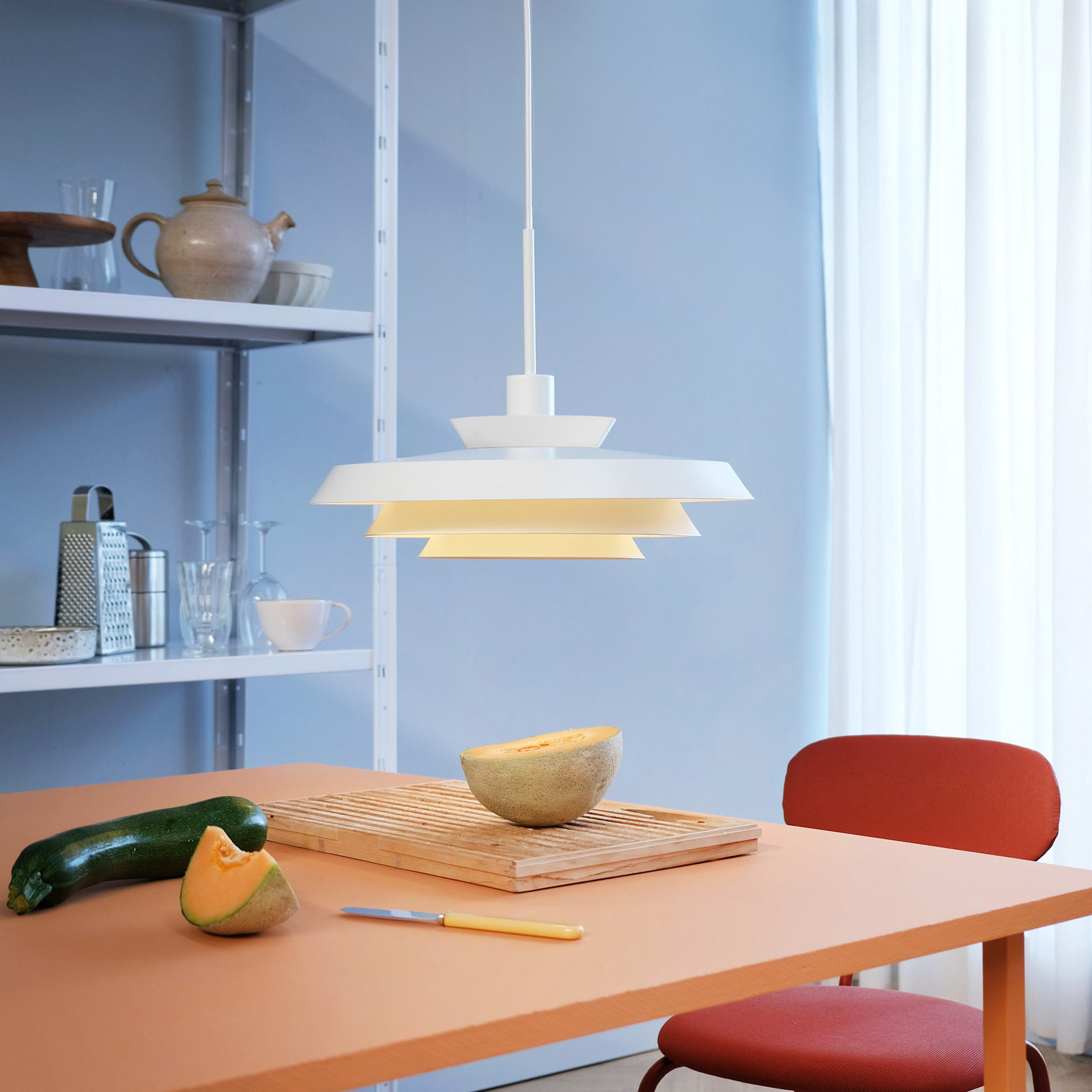 Dyberg Larsen hanglamp DL44, wit, metaal, Ø 45 cm