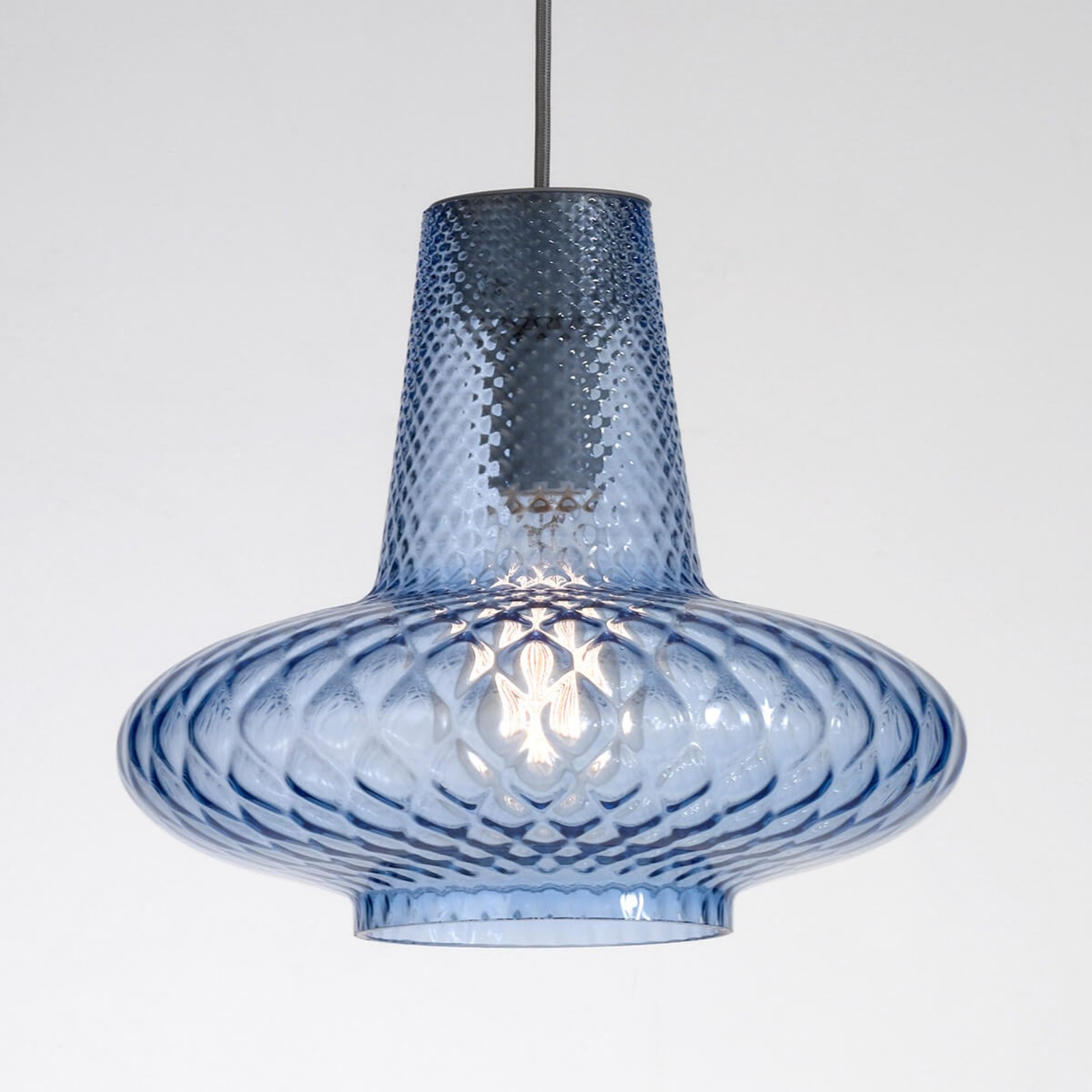 Ailati Extraordinary glass pendant lamp Giulietta, blue, for Living / Dining Room, blown glass, E27, 70 W, energy efficiency: A++, H: 27 cm