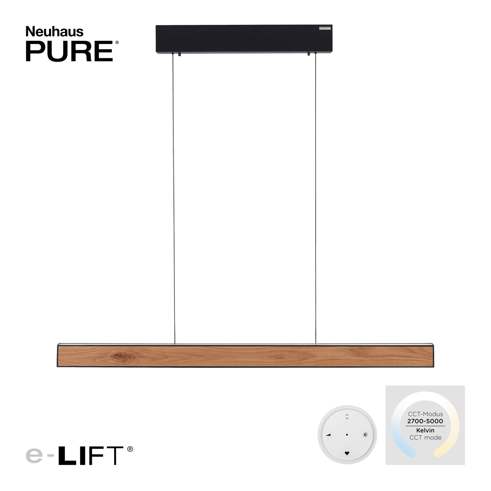 PURE E-Motion LED-balkpendellampa, CCT, trä