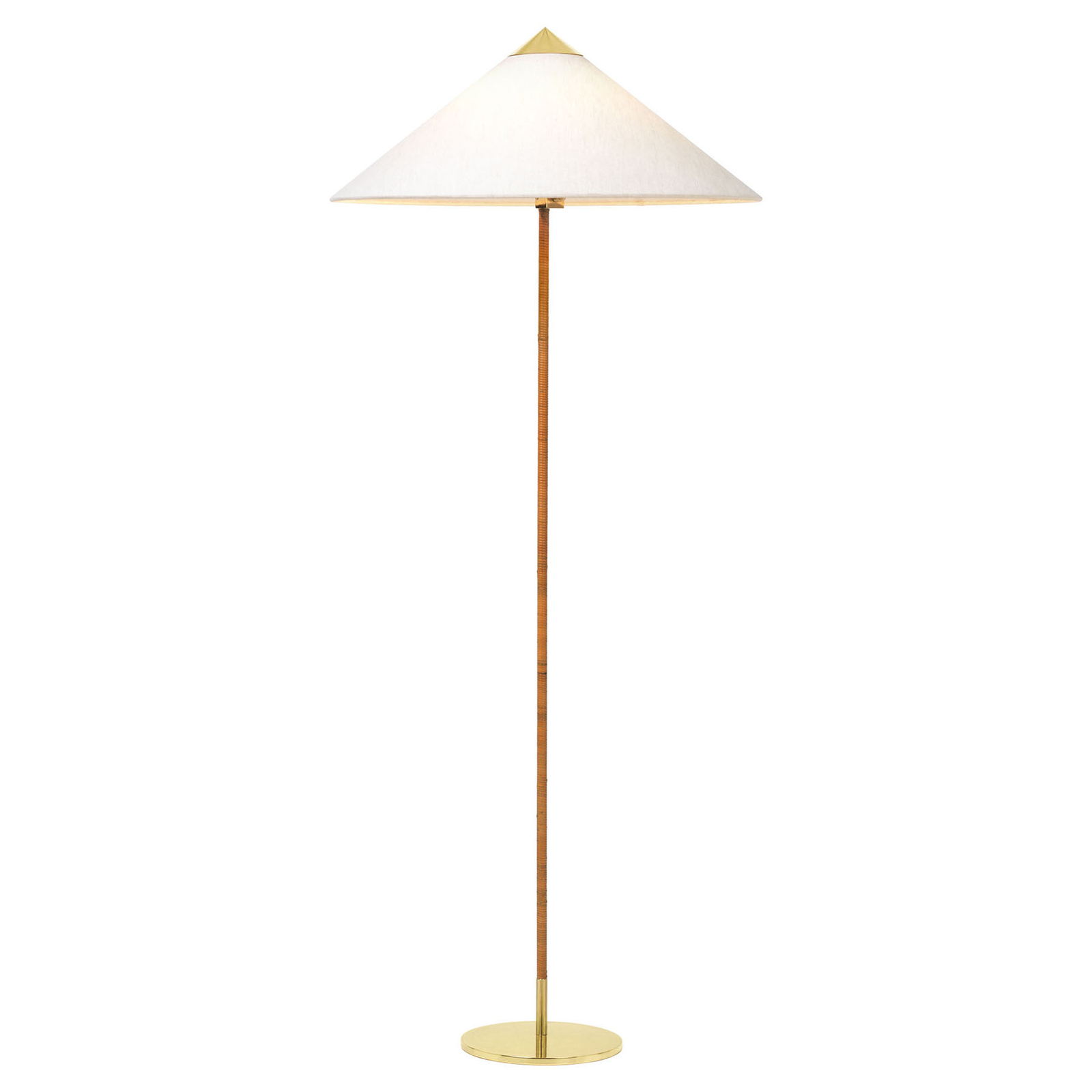 GUBI gulvlampe 9602, messingramme med rattan