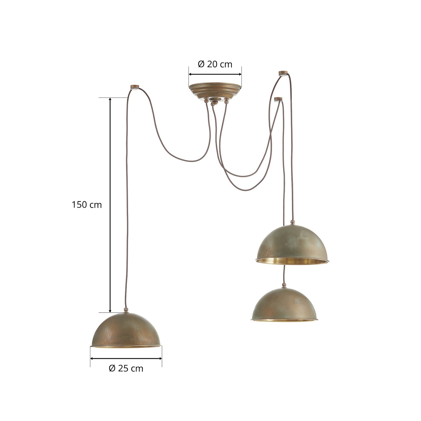 Hanglamp Circle 3248.3L, 3-lamps antiek messing