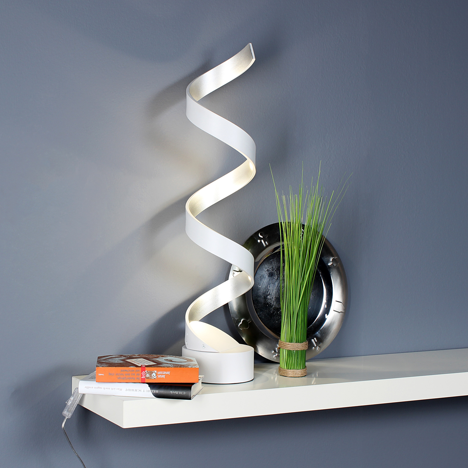 "Helix" LED stalinis šviestuvas, aukštis 66 cm, baltai sidabrinis