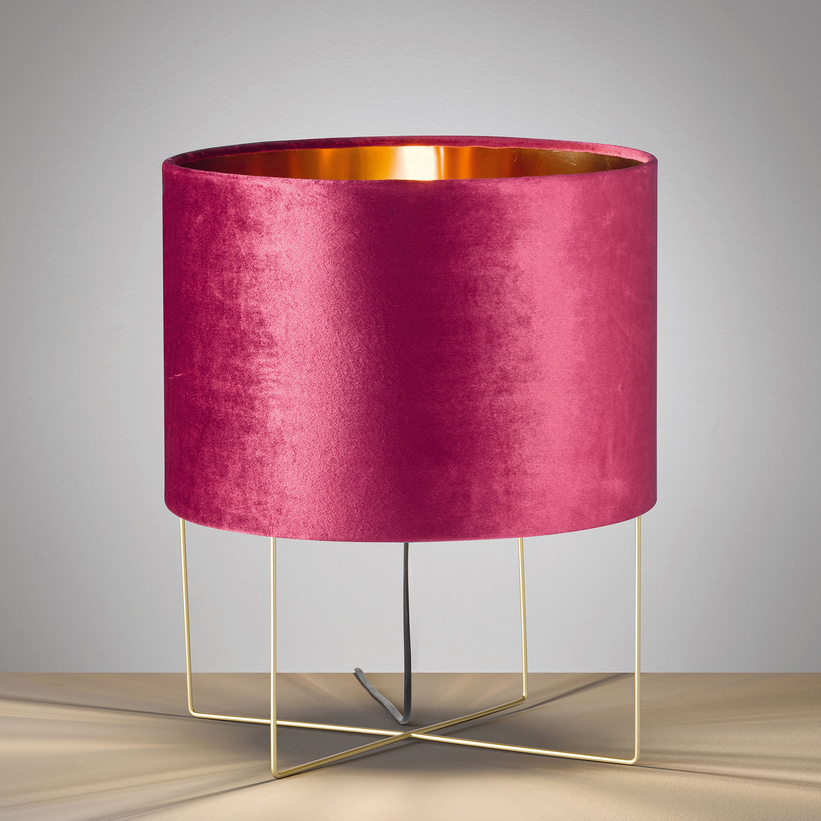 Fischer & Honsel Aura table lamp velvet lampshade height 43 cm red, for Living / Dining Room, metal, fabric, E27, 40 W, energy efficiency: A++, H: 43 cm