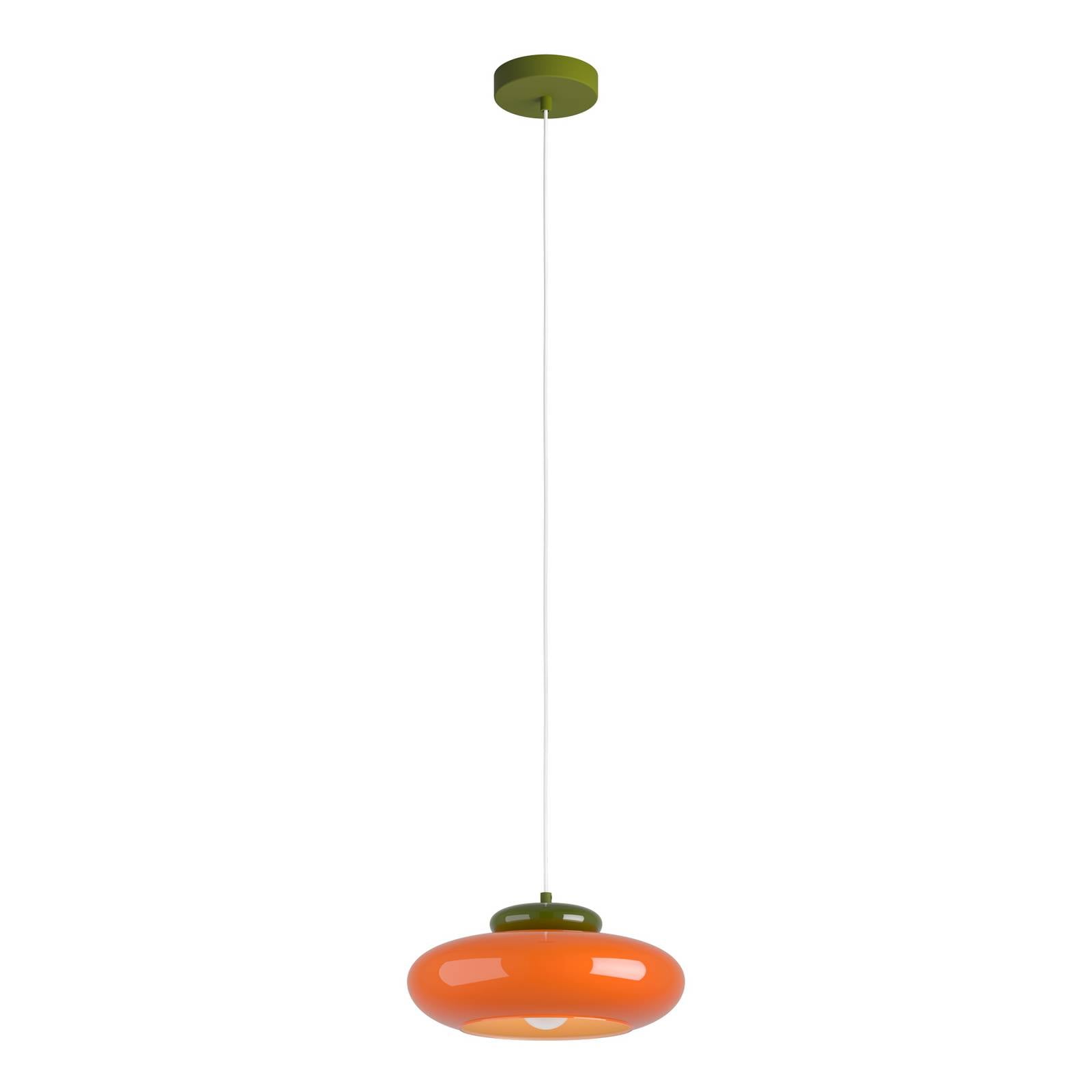 Hängelampe Berardelli orange/grün, flach, Ø 30 cm, Glas, E27