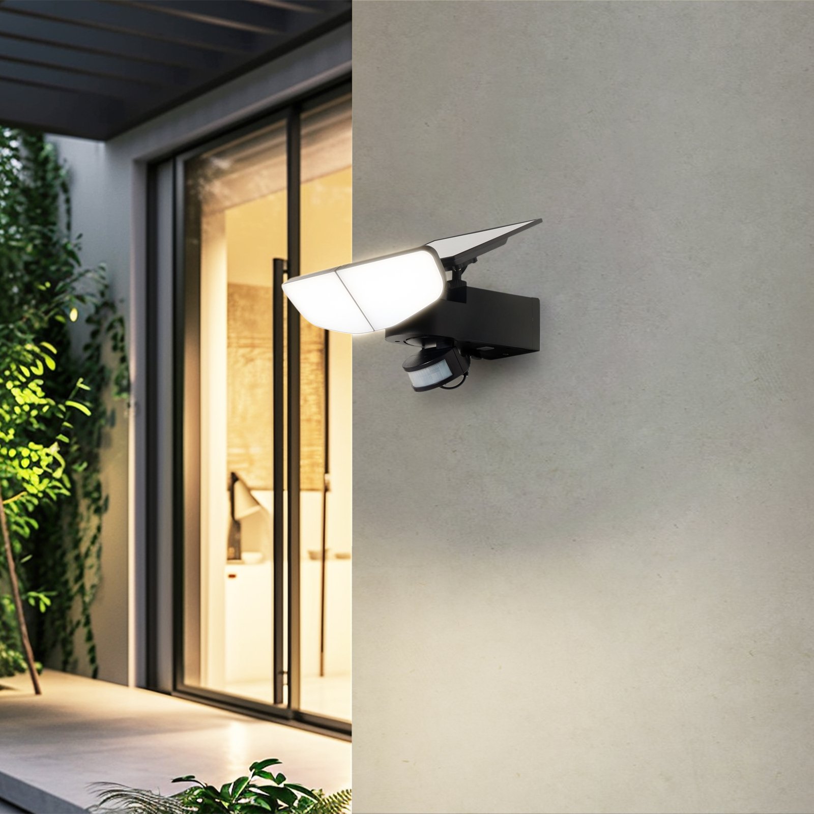 Naelin Zonnecel Wandlamp w/Sensor Zwart - Lindby