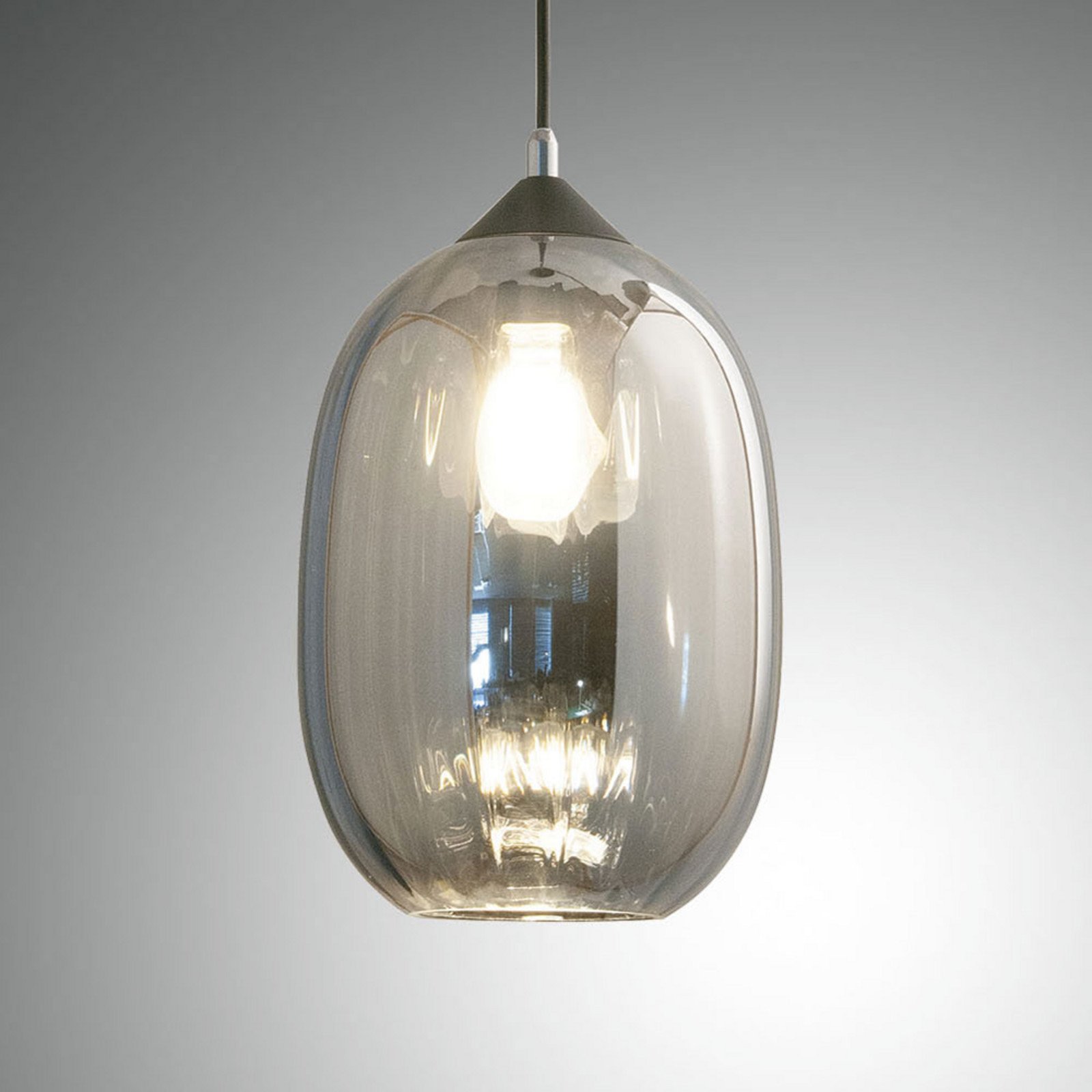 Fabas Luce Lampă suspendată Infinity din sticlă o singură lumină Ø 20cm - Camera de zi / sufragerie - modern - gri fumuriu negru