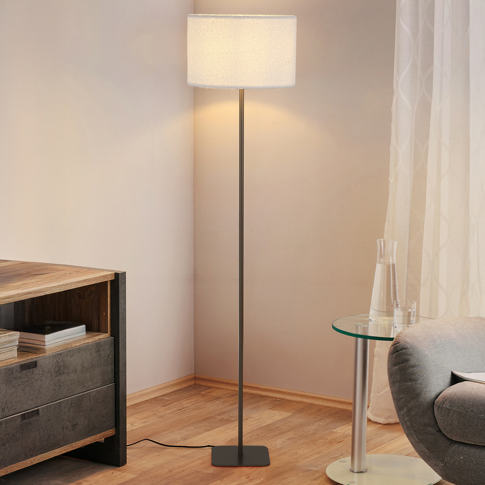 Stāvlampa „Chelsea“, brūna/balta, augstums 150 cm, metāls/audums