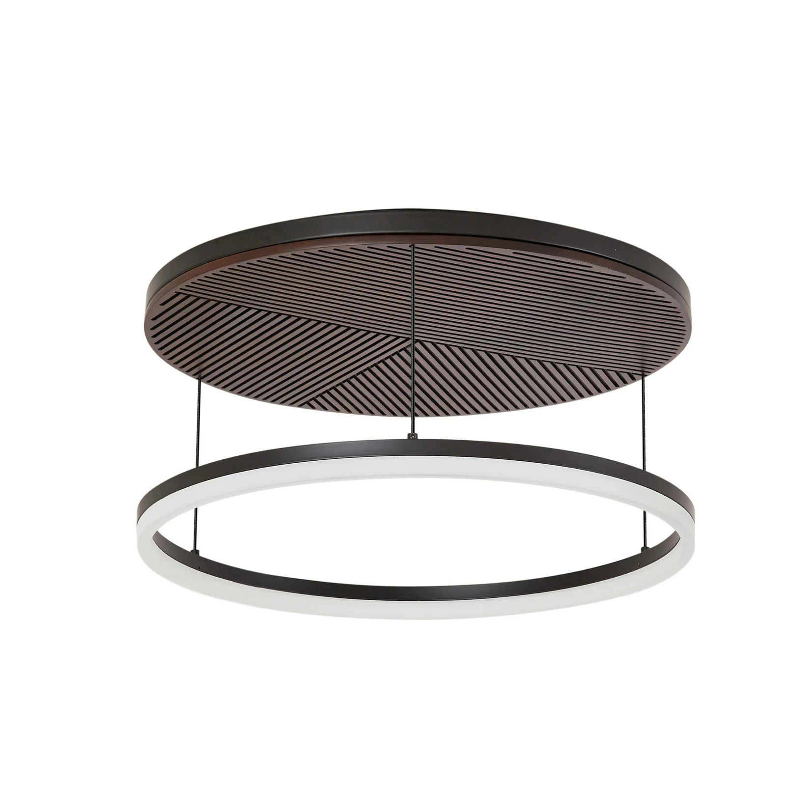 Lámpara LED de techo Lucande Orven, negro/madera, Ø50 cm, atenuable