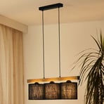 Forest hanging light, light wood/black, black jute, 3-bulb