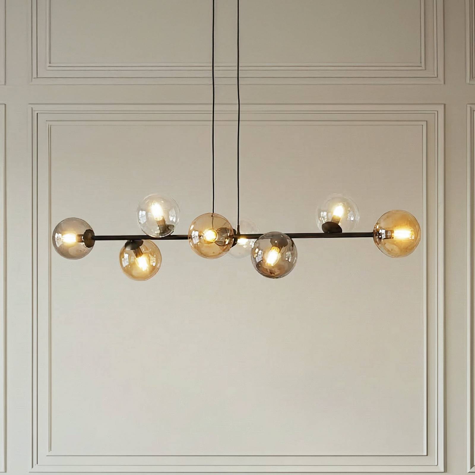 Hängeleuchte Glassy, 8-flammig, schwarz, grafit/amber/klar günstig online kaufen