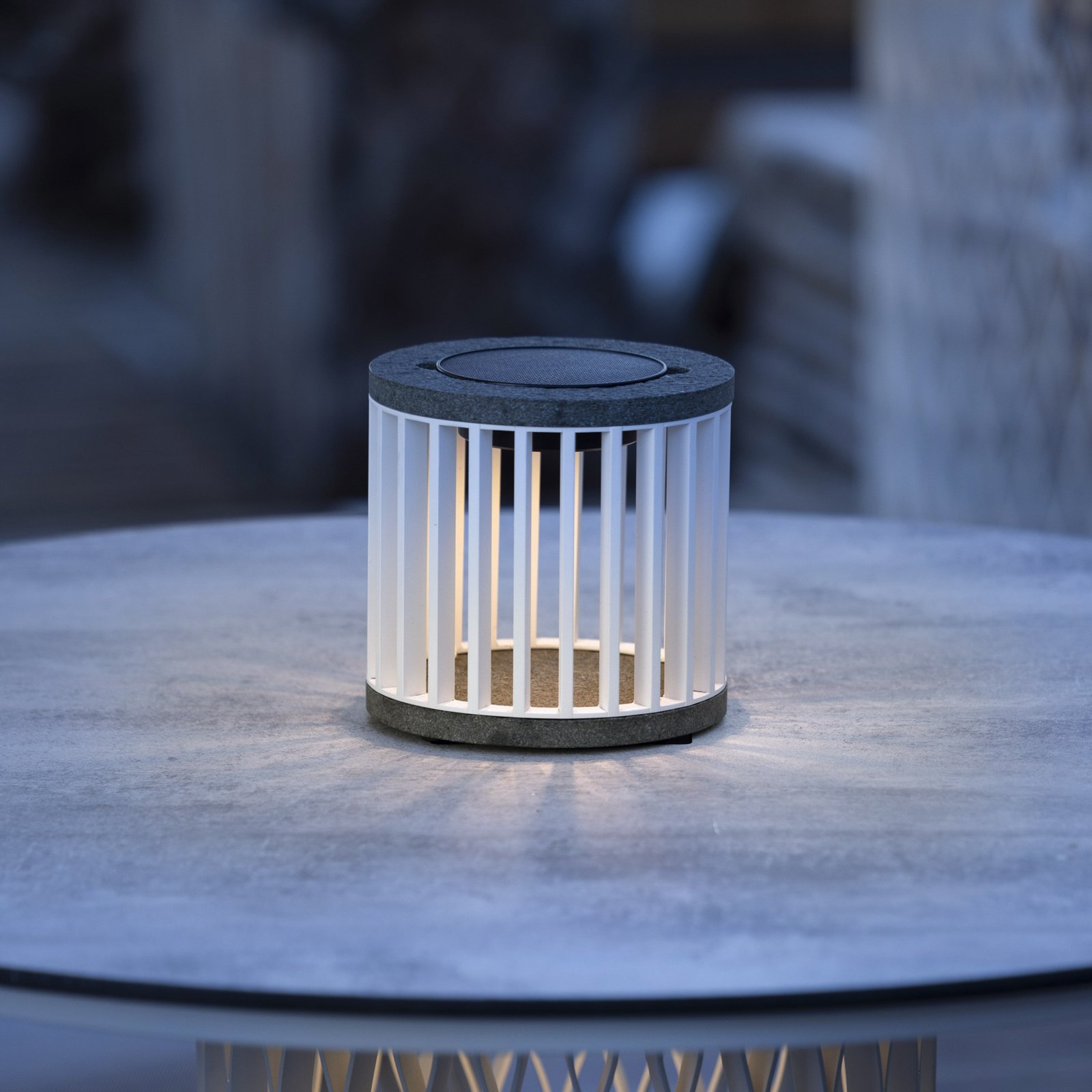 Les Jardins Lampe de table solaire LED Halo, blanc, alu/granite