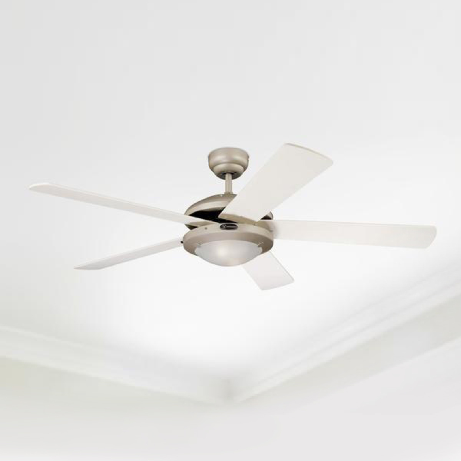 Comet ceiling fan in titanium, white and maple | Lights.co.uk