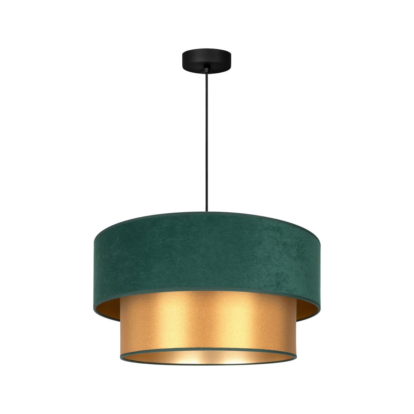 Lampada a sospensione Dorina, verde/oro, Ø 45 cm, tessuto, E27 - Duolla