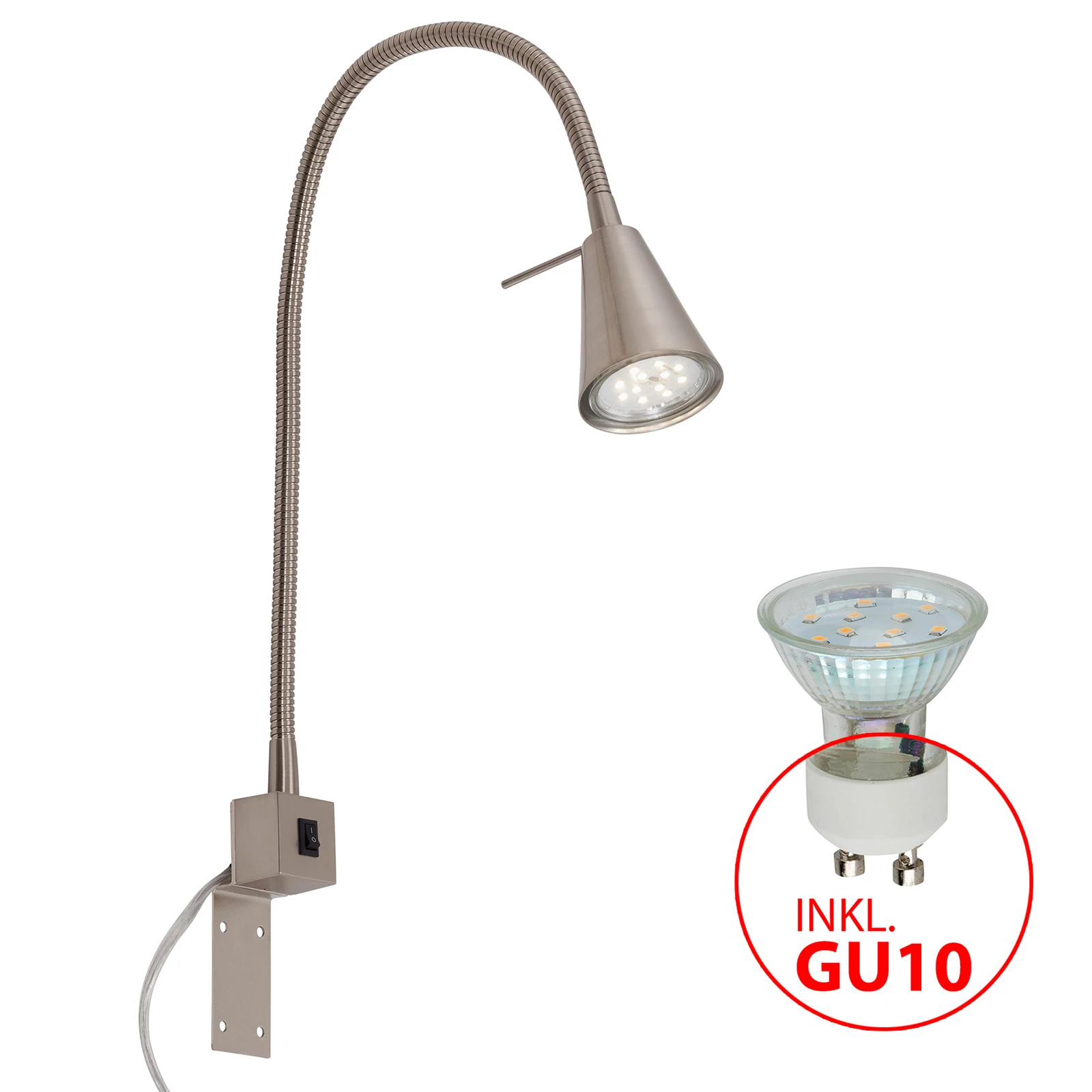 LED-Wandlampe Tuso, nickel, Bettmontage, Metall