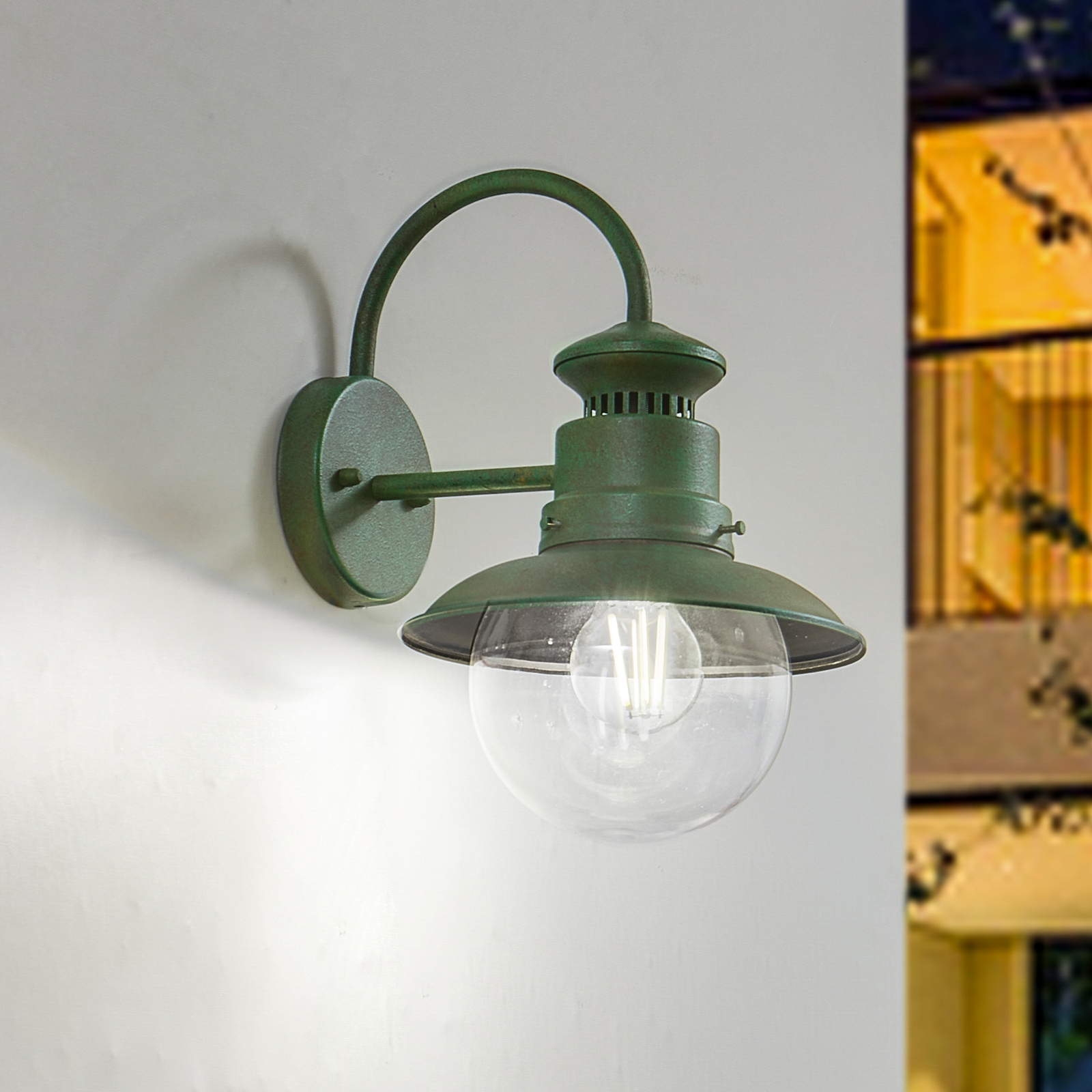 Lindby kültéri fali lámpa Celinor, zöld, acél, Ø 15 cm