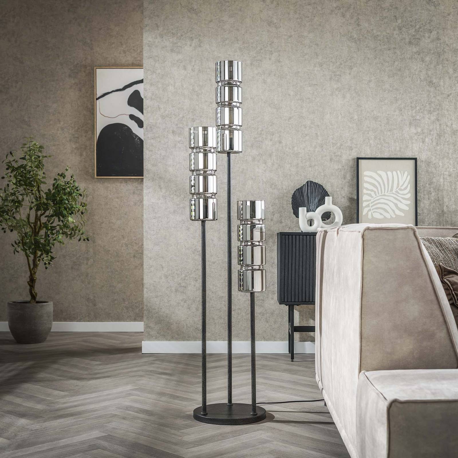 Lampa stojąca Cylindro, 3-punktowa, chrom, czarny, szkło