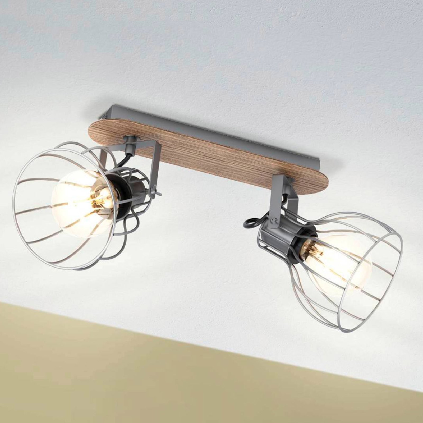 Sambatello ceiling lamp, 2-bulb, brown/silver