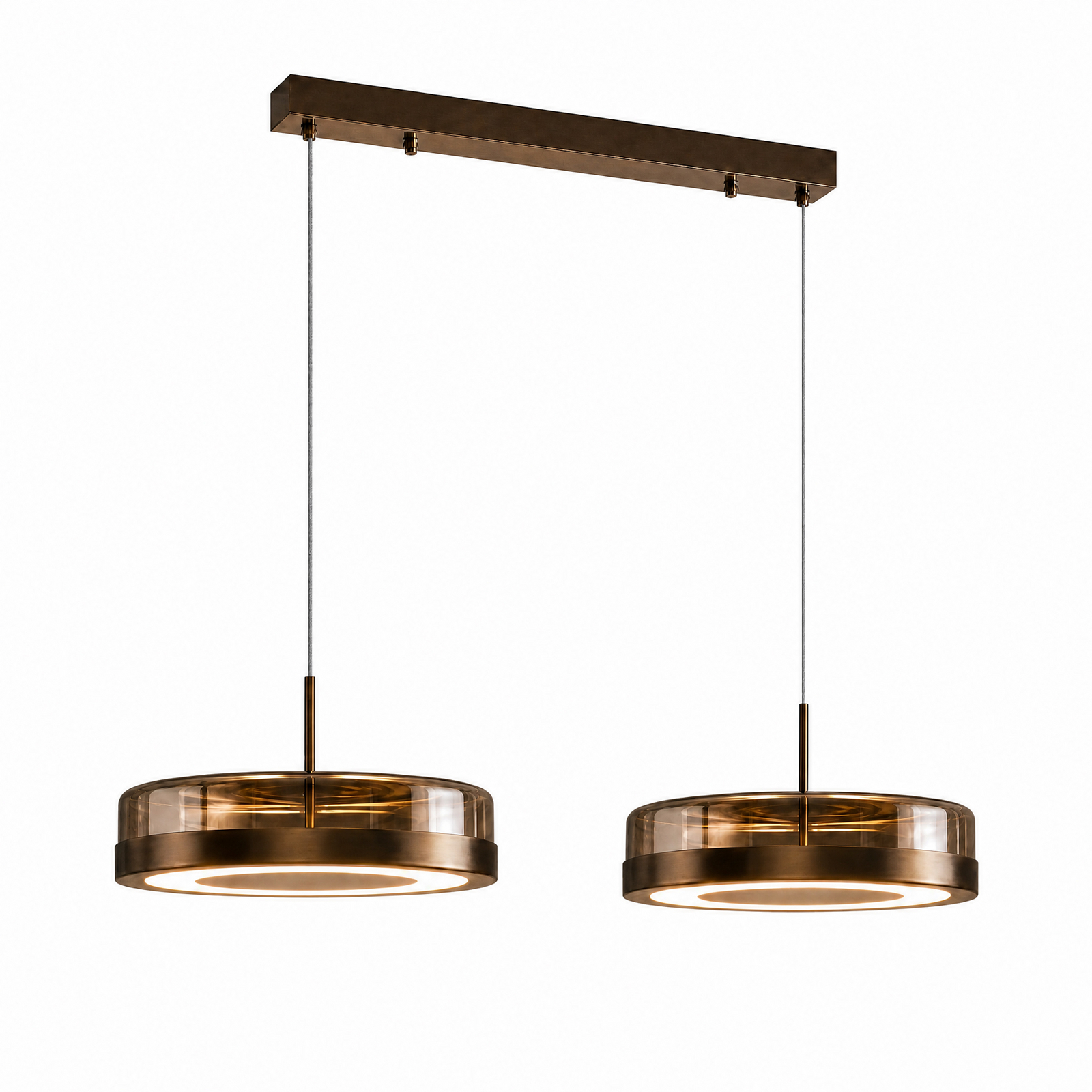 Lampă suspendată LED Lucande La Latta, cu 2 becuri, 80 cm, maro, sticlă Lampă suspendată LED Lucande La Latta, cu 2 becuri, 80 cm, maro, sticlă