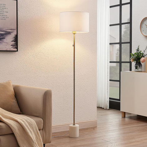 Lindby Josias Stehlampe mit Stoffschirm, weiß
