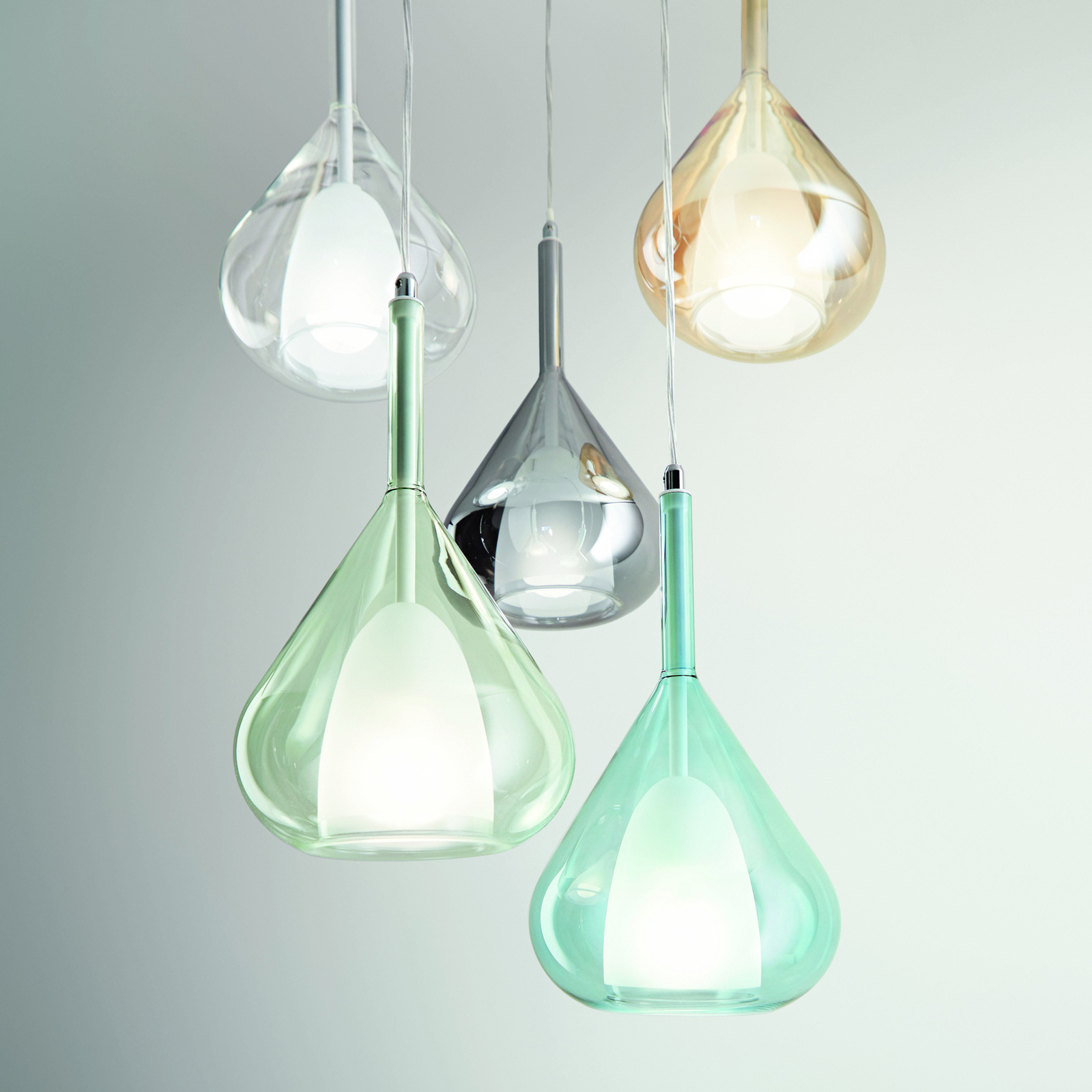 Hanglamp paars, groen, 1-lamp, glas