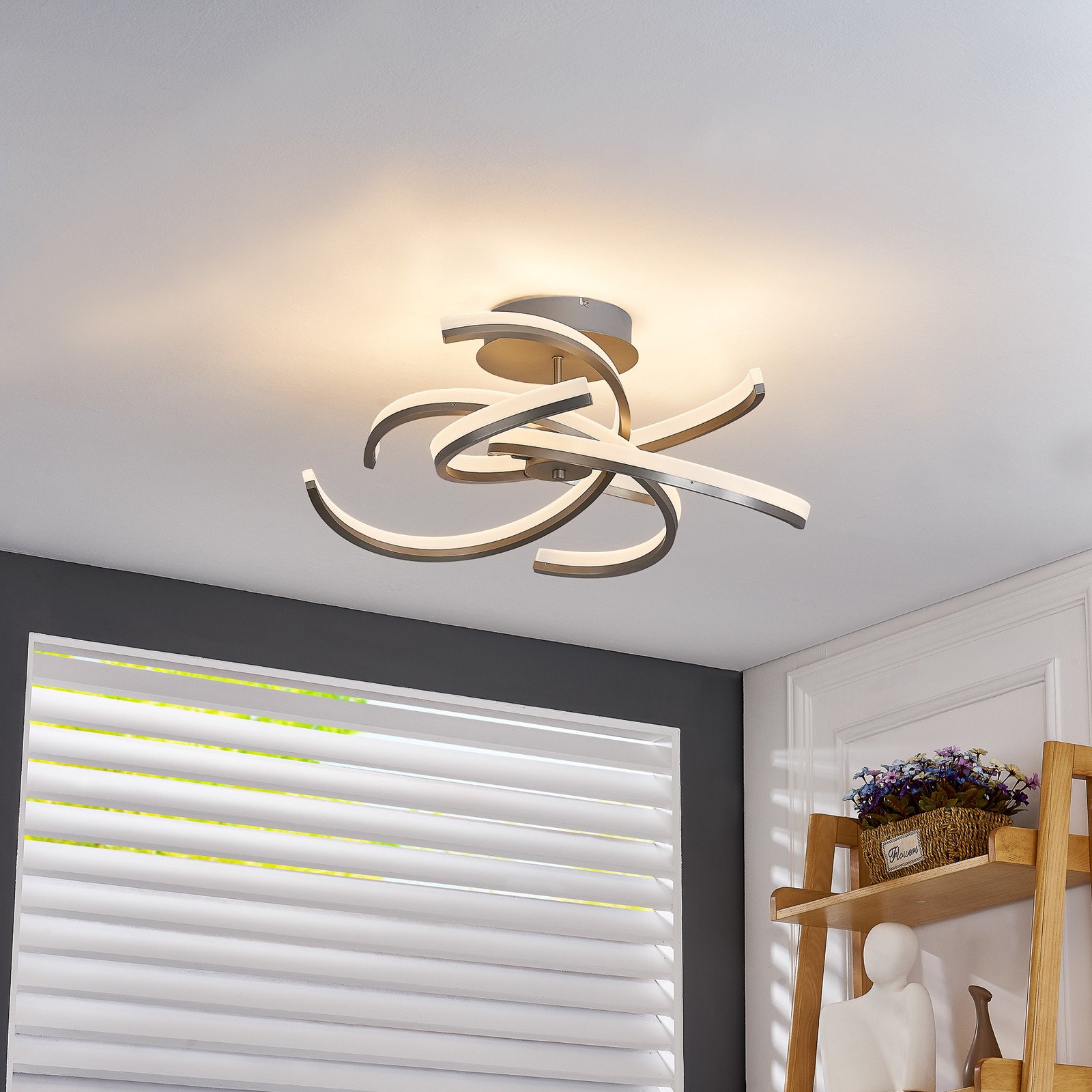 Lindby Divalis plafonieră LED stepdim nichel - Camera de zi / sufragerie - modern - nichel mat alb - Metal
