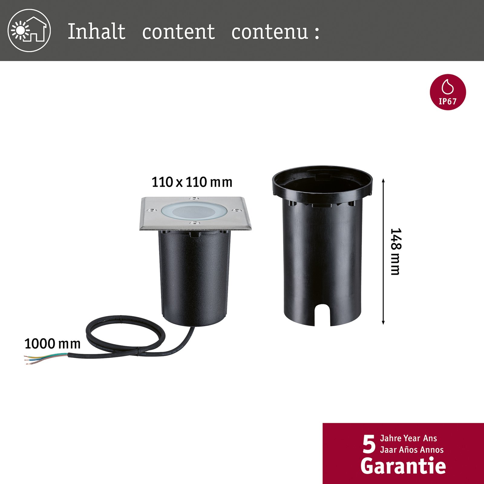 Floor Spot à Enterrer Extérieur Square IP67 SWR Brossé Iron/Alu - Paulmann