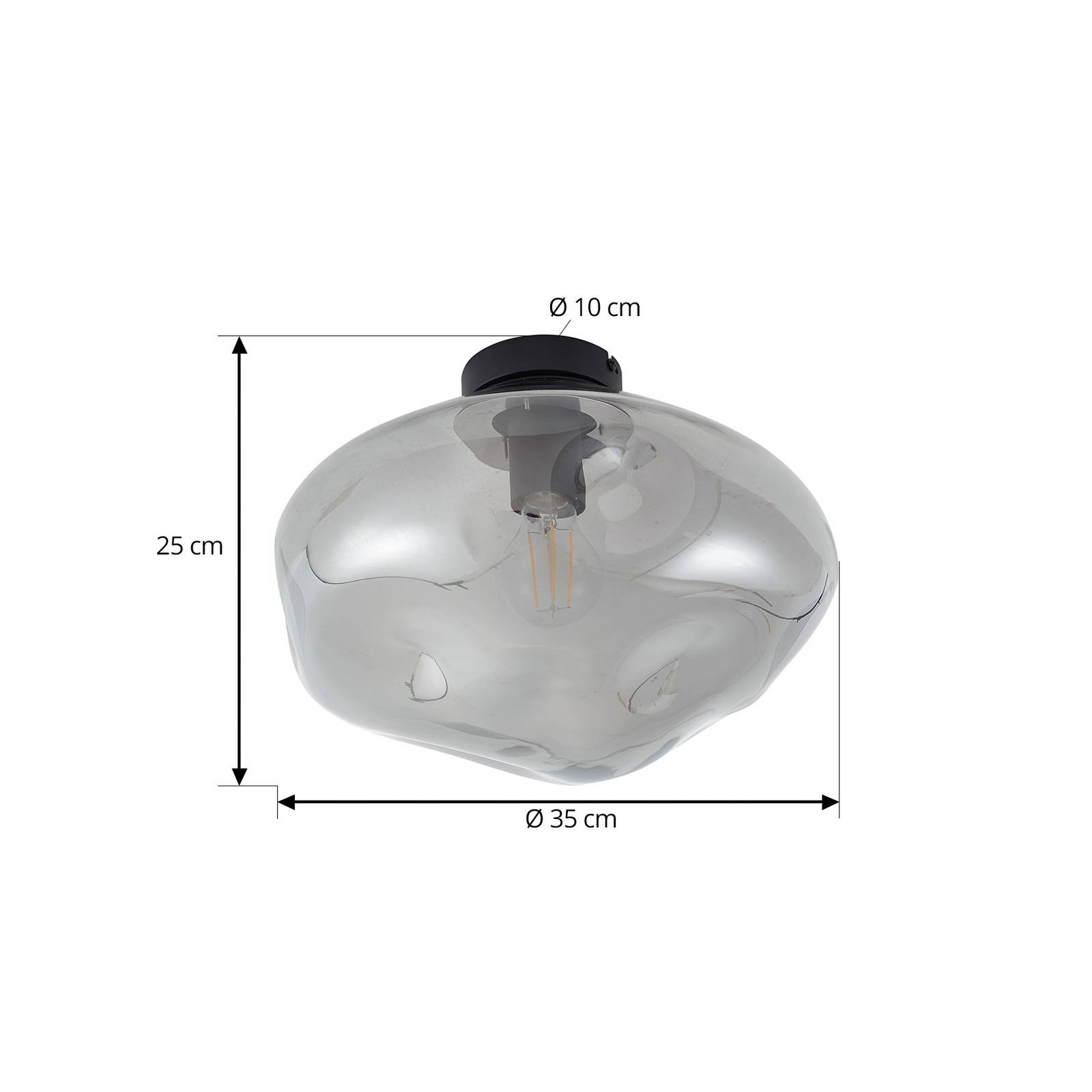 Lampa sufitowa Lindby Lelia, dymny szary, szkło, Ø 35 cm