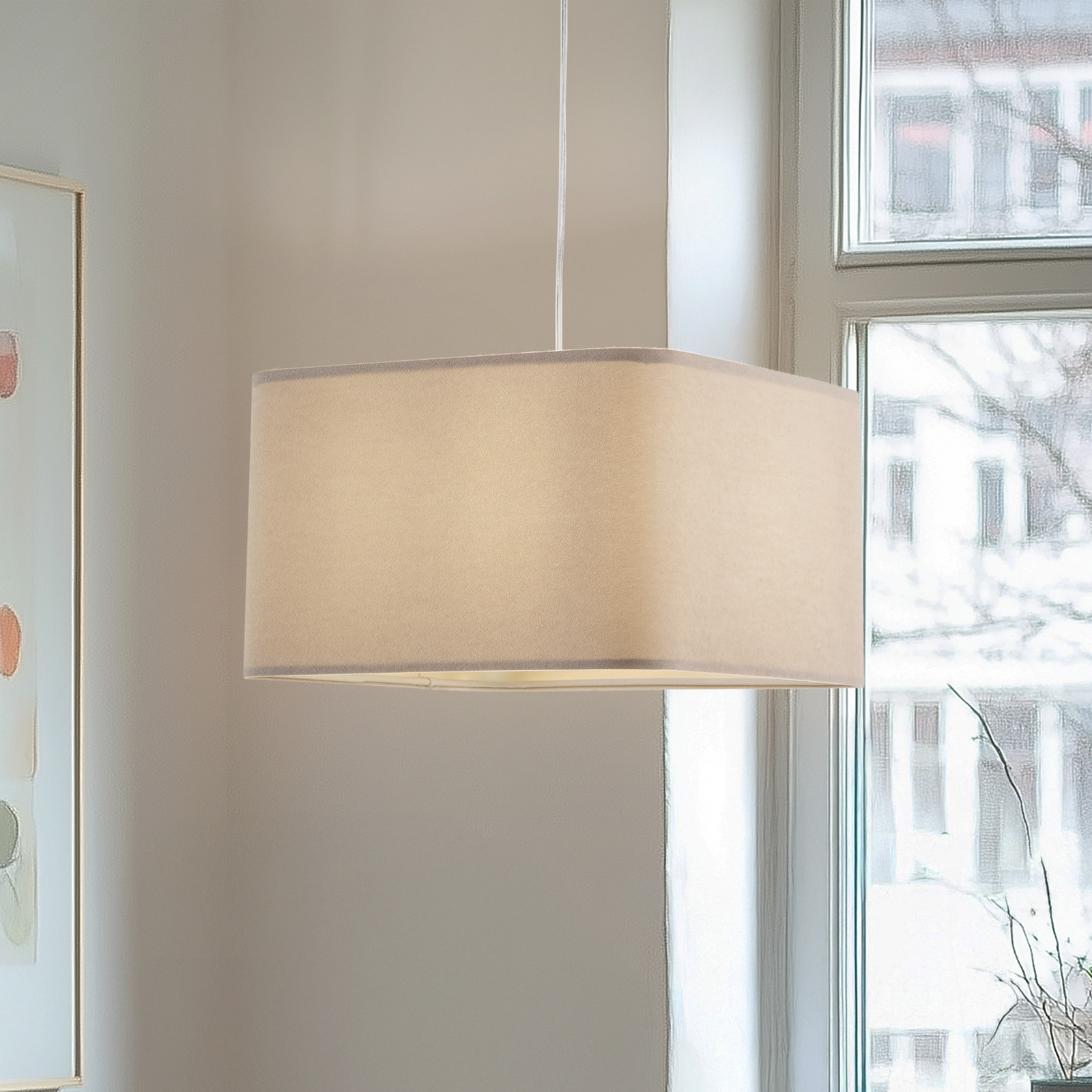 Maco Design Lampă suspendată Kwadro bej 40 x 40 cm velur - Camera de zi / sufragerie - bej auriu - Țesătură / Textil