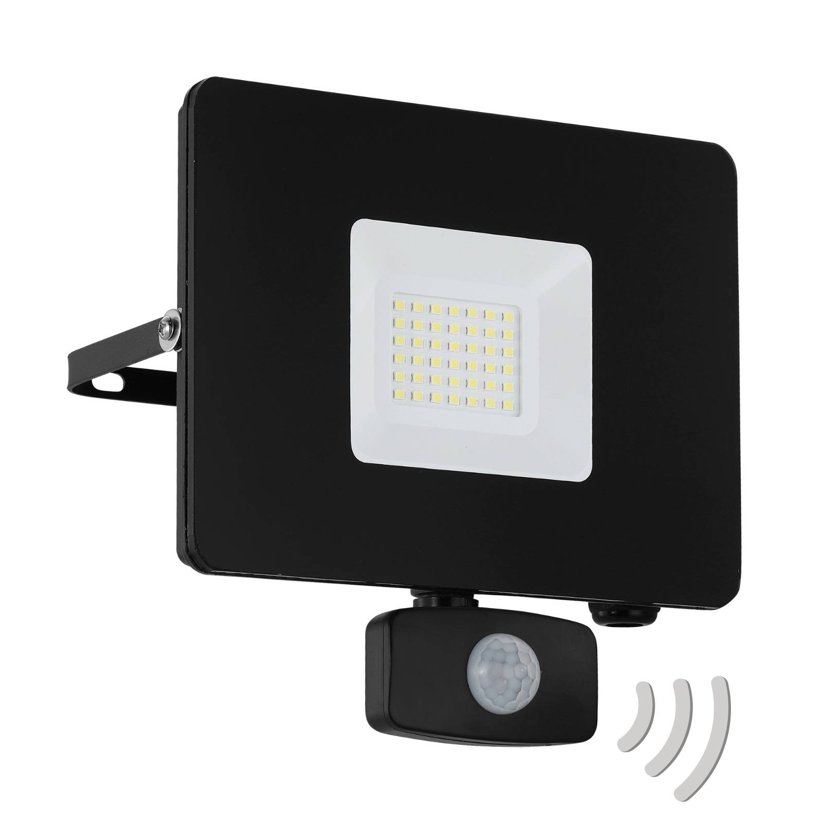LED buitenspot Faedo 3 met sensor, zwart, 30W