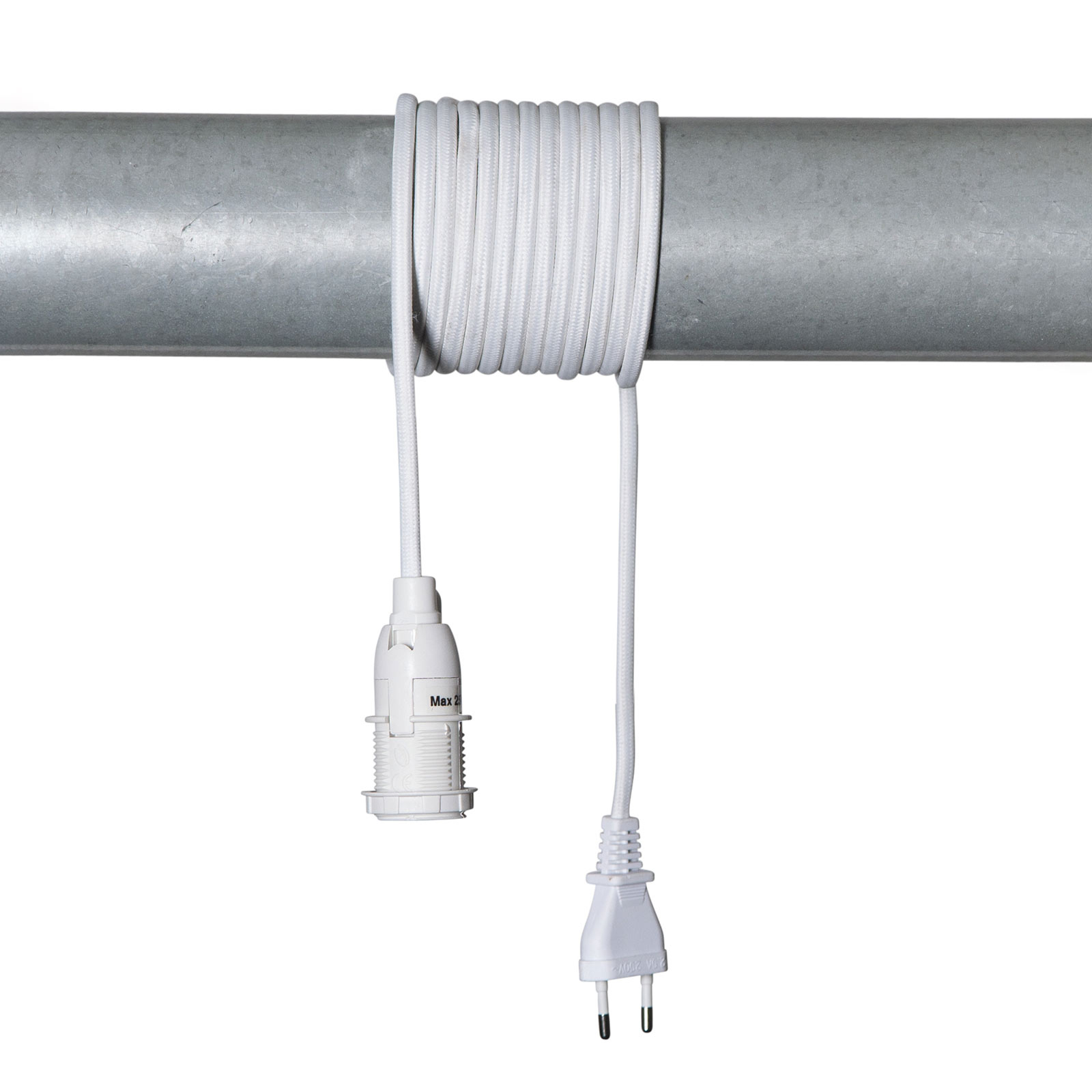 E14-fatning Lacy med kabel, hvit