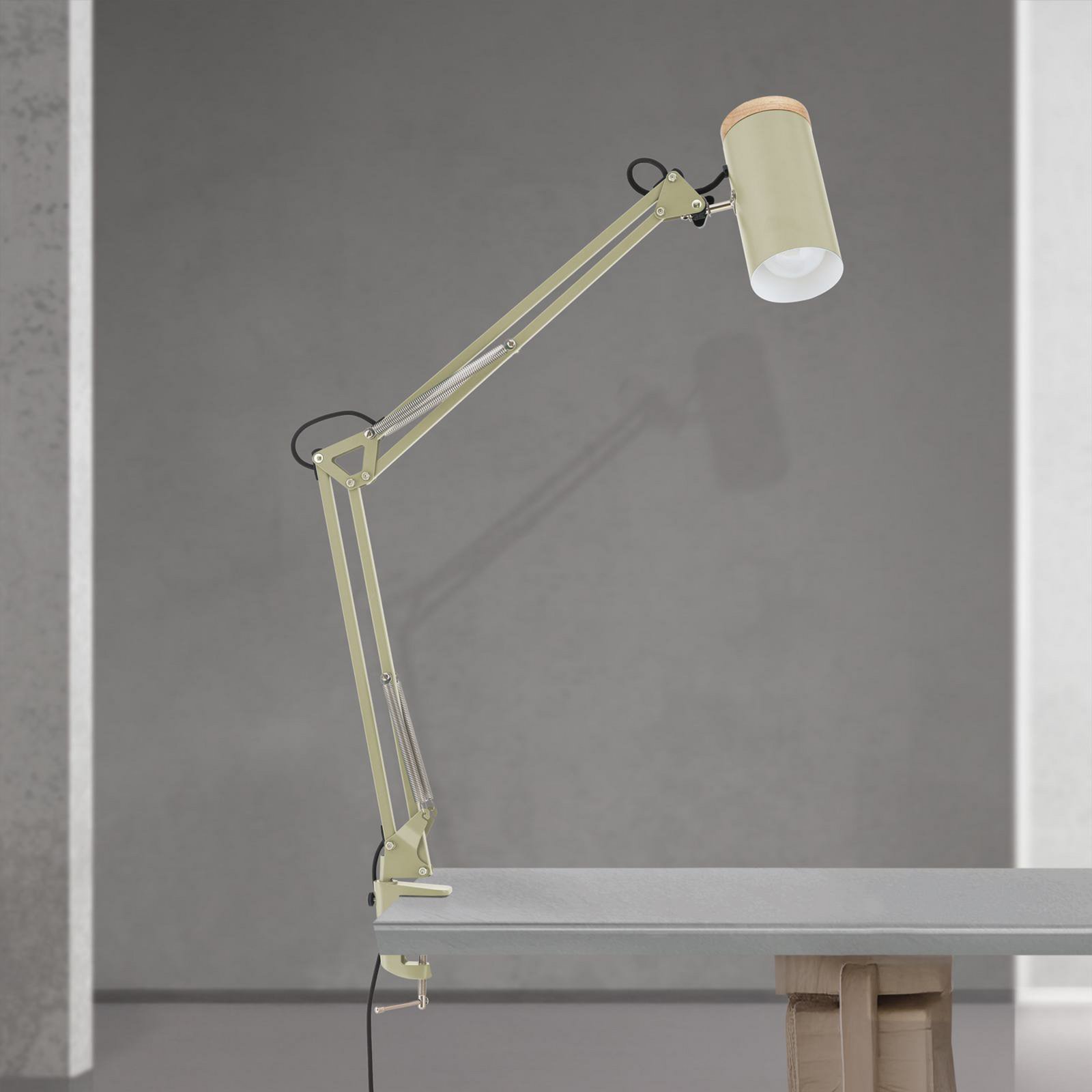Bordlampe Gili, lysegrønn, klemme, stål, høyde 75 cm, E27