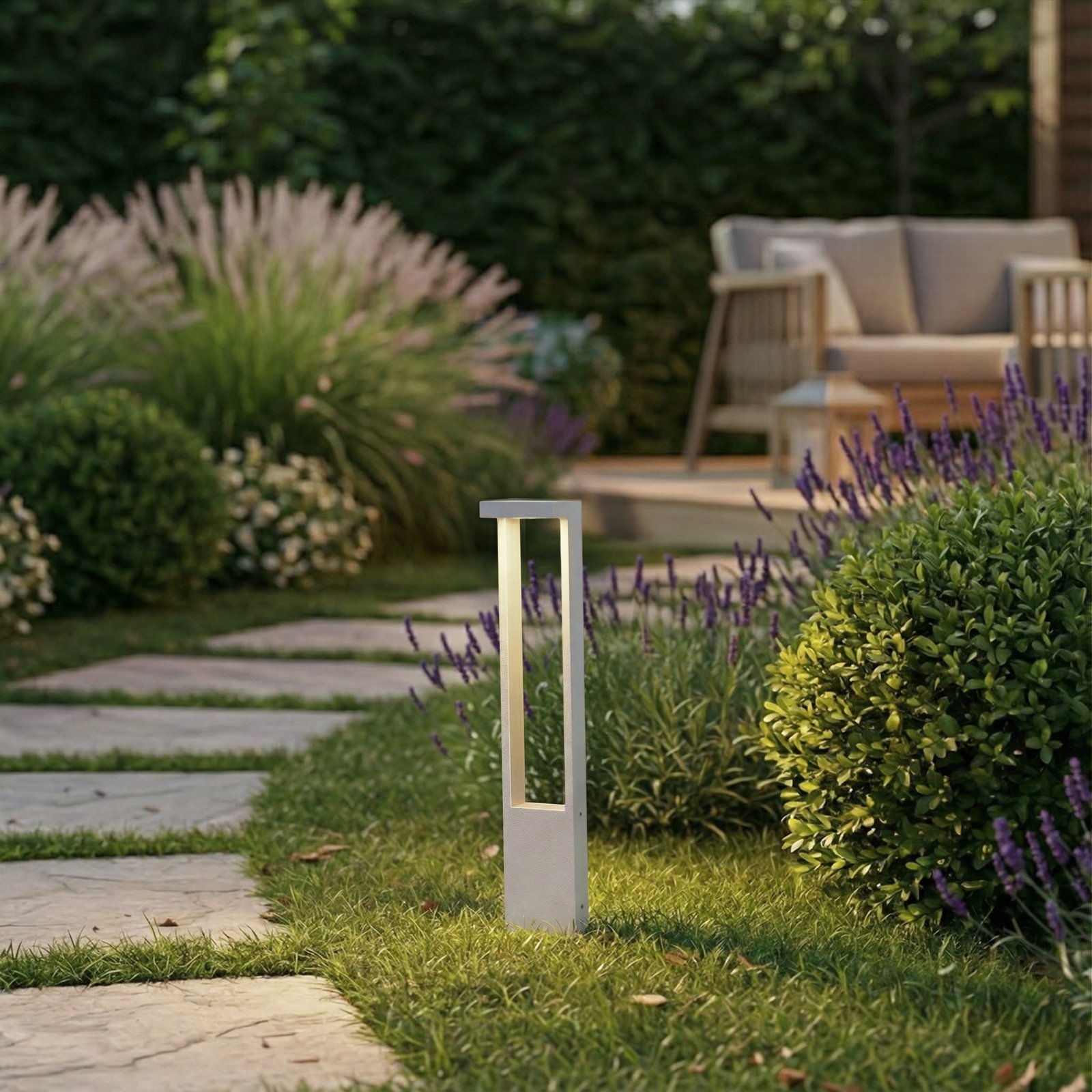 borne lumineuse LED Lindby Lonete, blanche, hauteur 65 cm, IP65